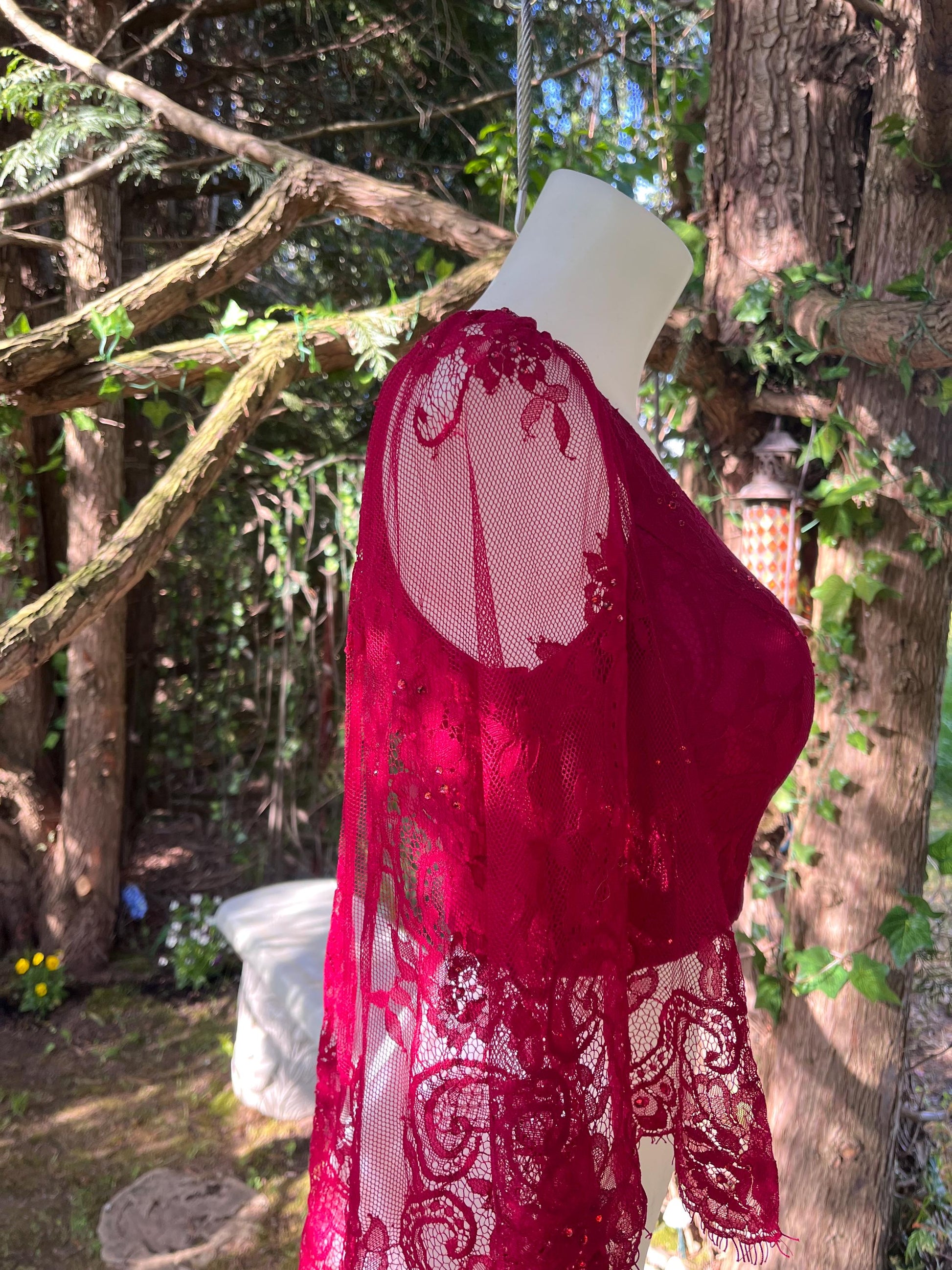 Sexy Scarlet Red Corset Top With Lace Sleeves