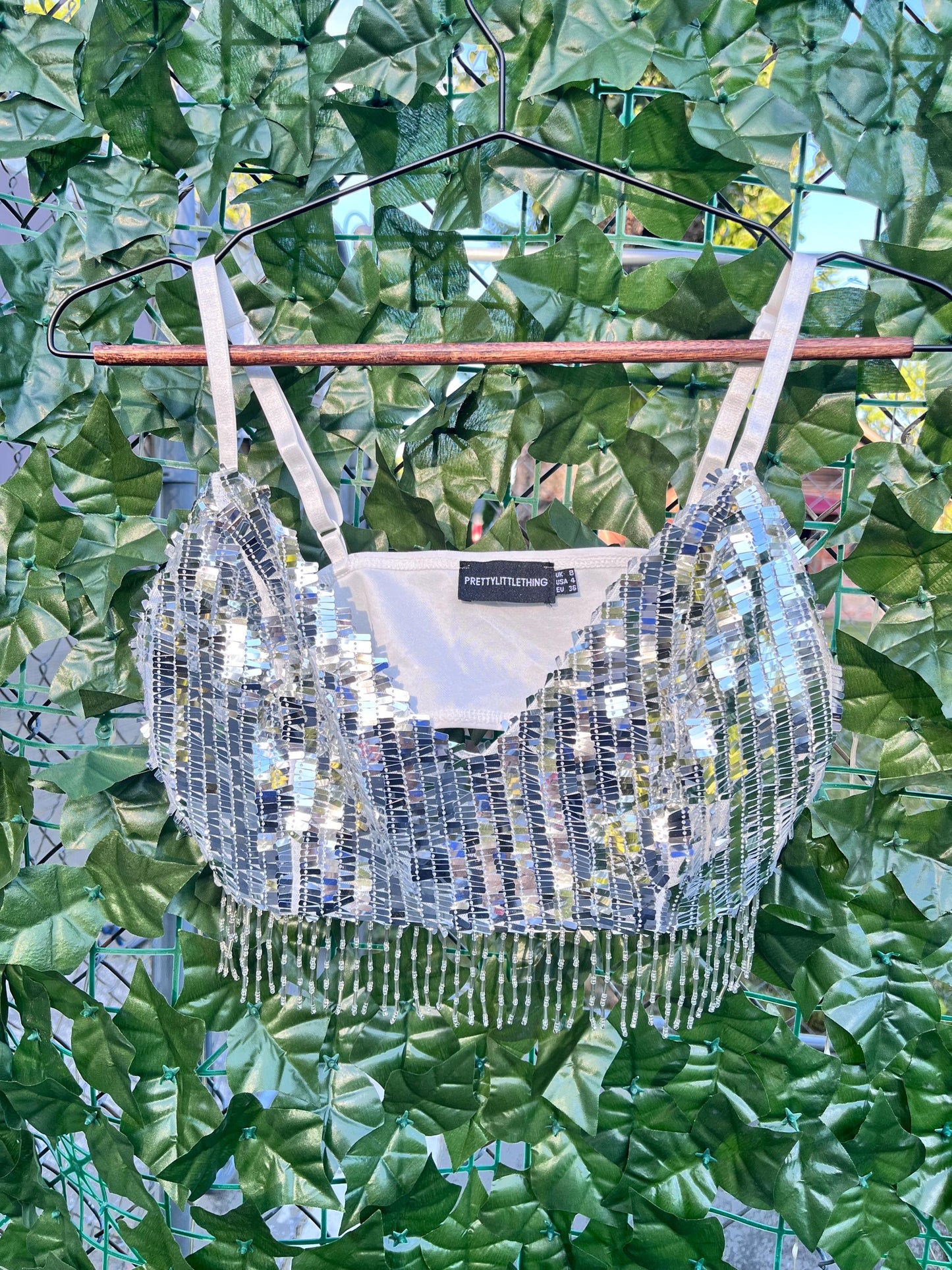 Silver Reflective Mirror Sequin Tank With Tassels