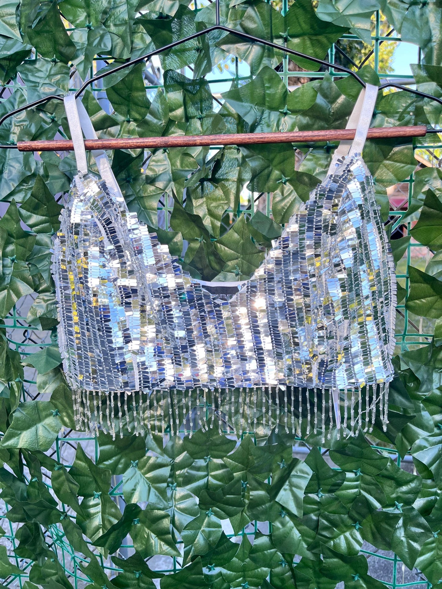 Silver Reflective Mirror Sequin Tank With Tassels