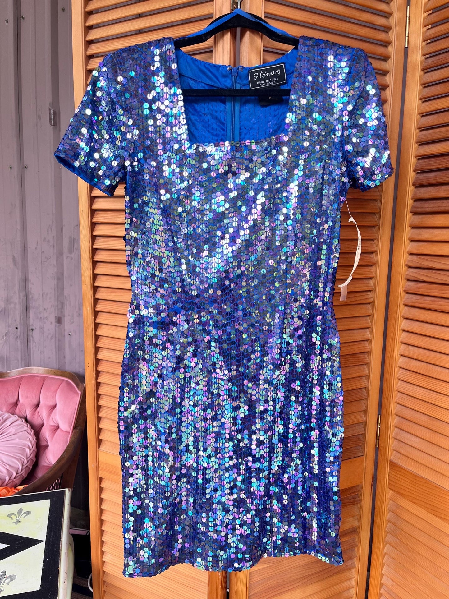 Stunning Vintage Mermaid Blue Iridescent Sequin Dress