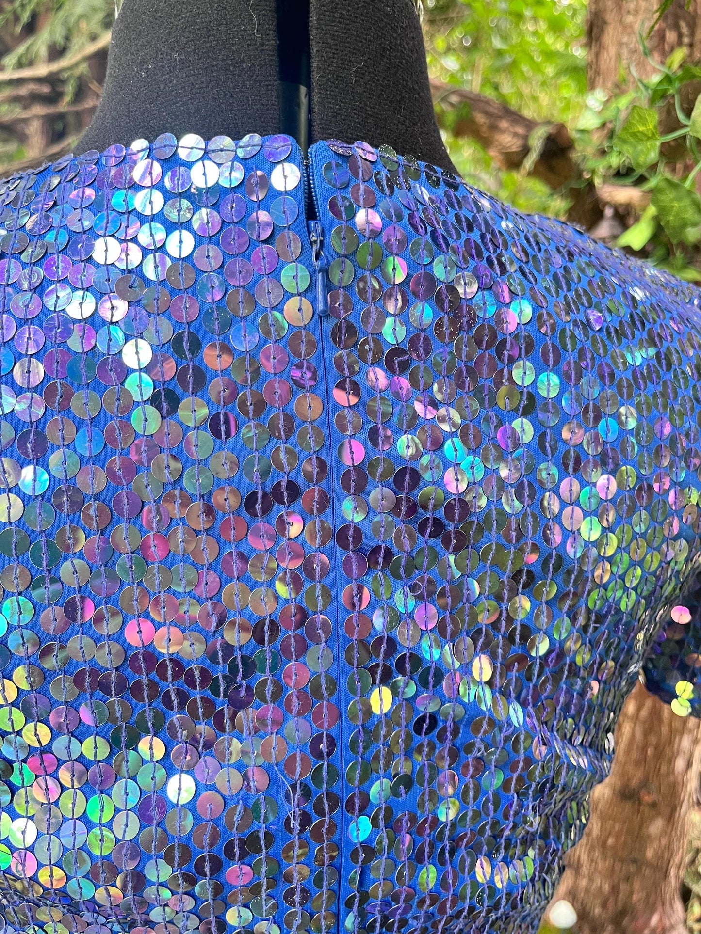 Stunning Vintage Mermaid Blue Iridescent Sequin Dress
