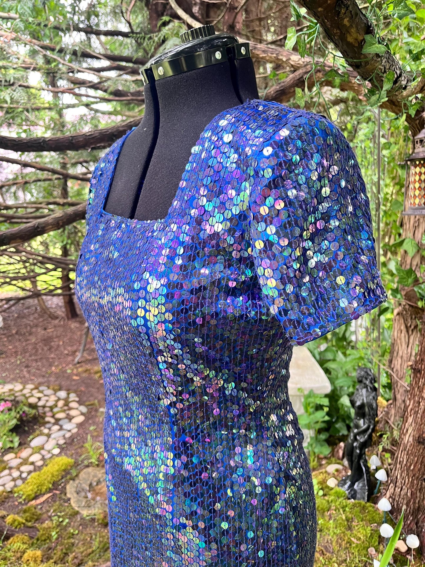 Stunning Vintage Mermaid Blue Iridescent Sequin Dress