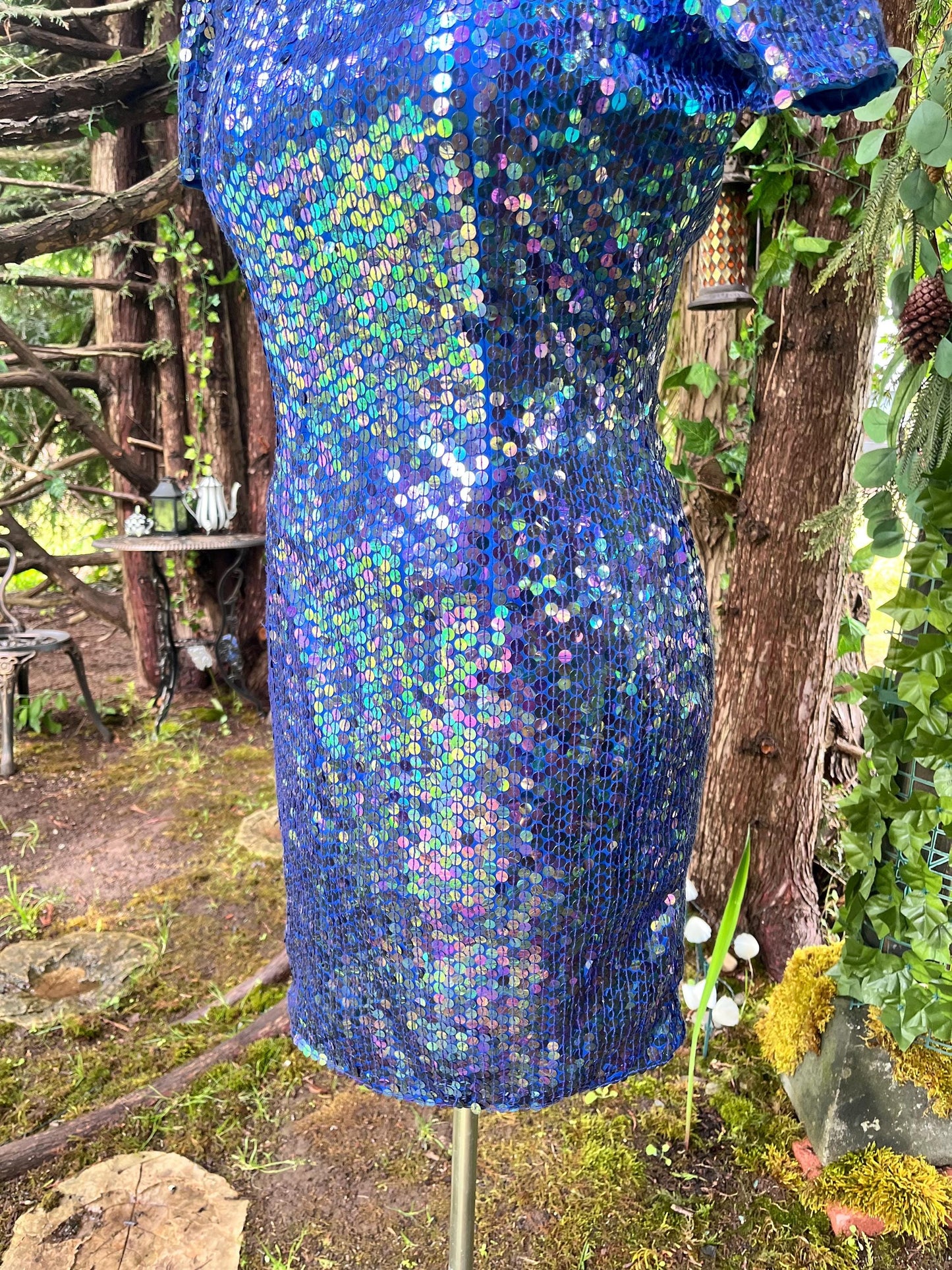 Stunning Vintage Mermaid Blue Iridescent Sequin Dress