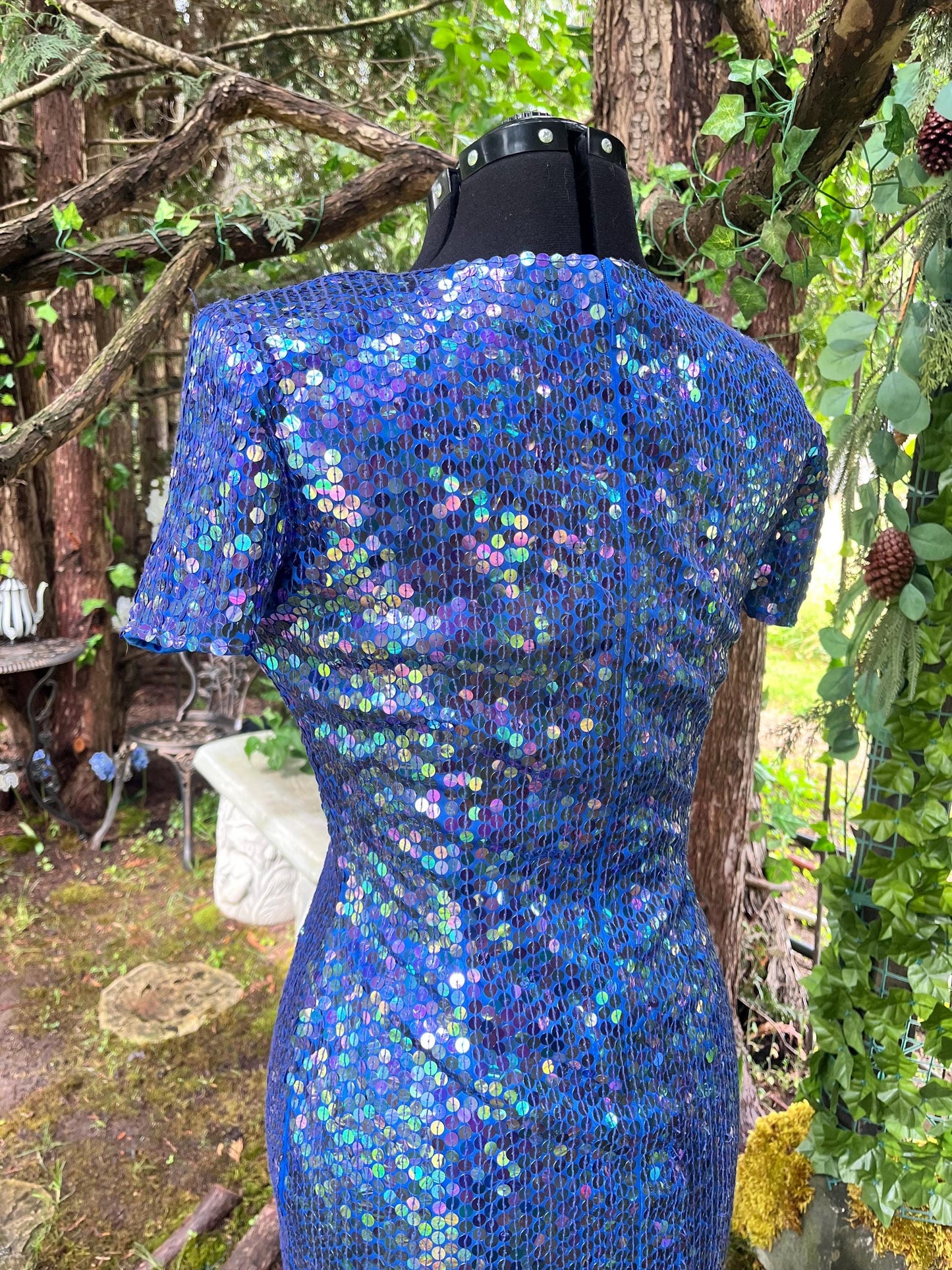 Stunning Vintage Mermaid Blue Iridescent Sequin Dress