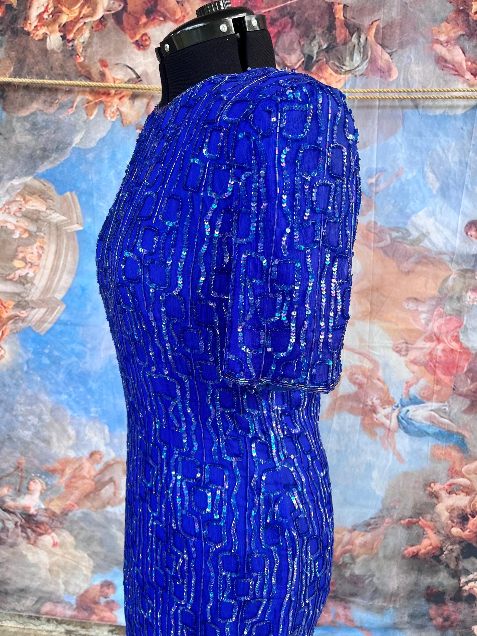 Vintage Cobalt Sequin 80s Glam Dress