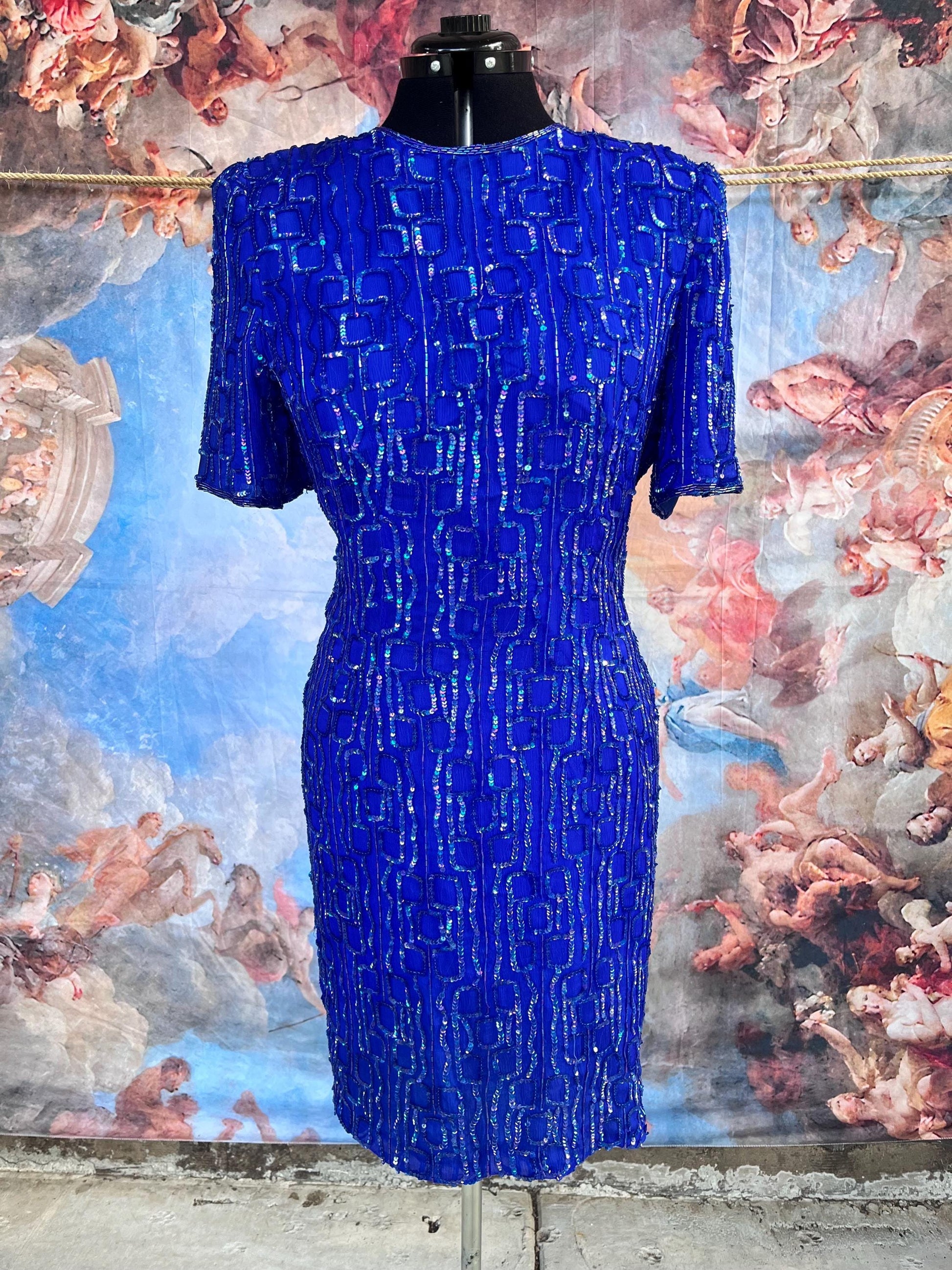 Vintage Cobalt Sequin 80s Glam Dress