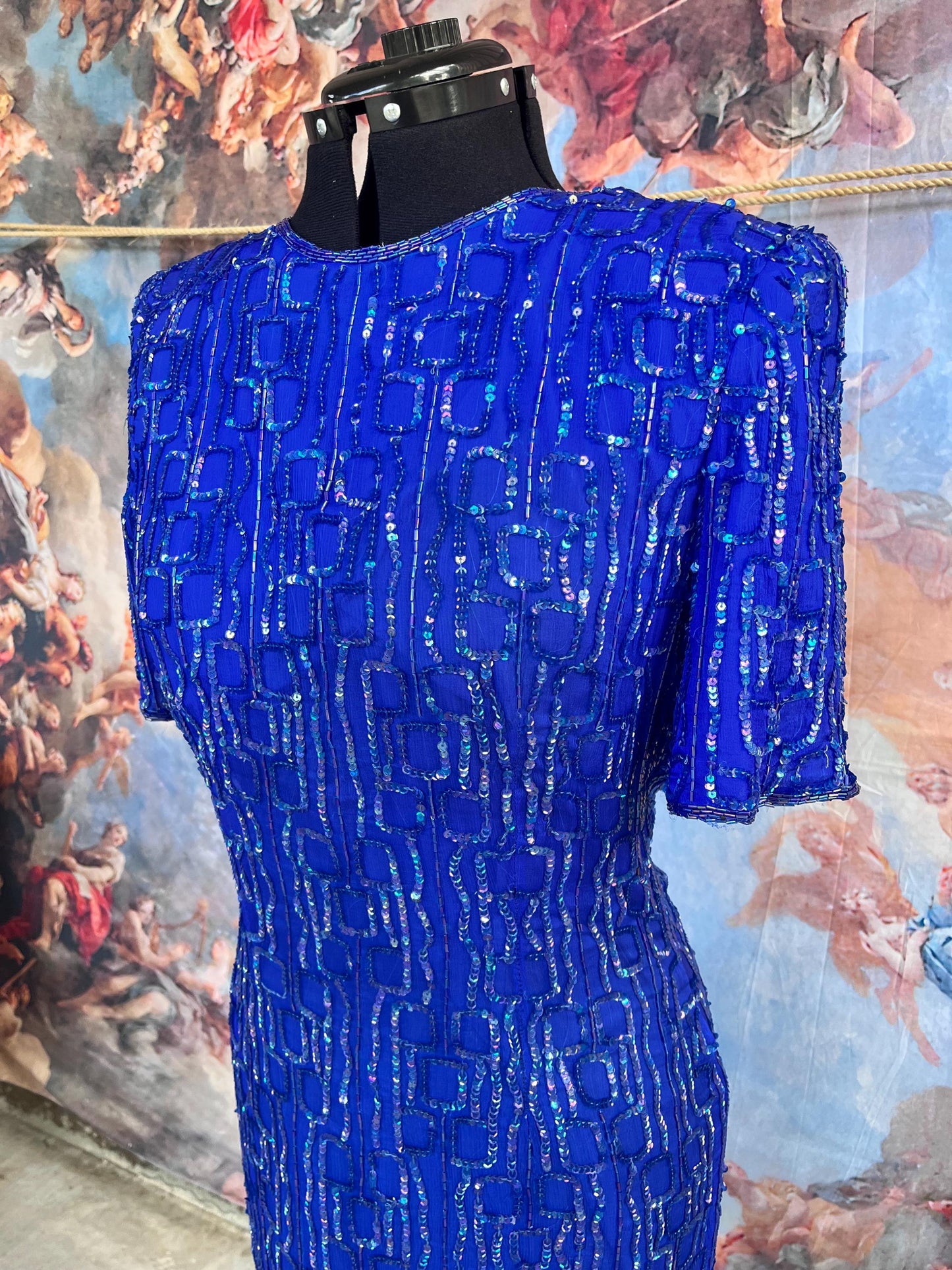 Vintage Cobalt Sequin 80s Glam Dress