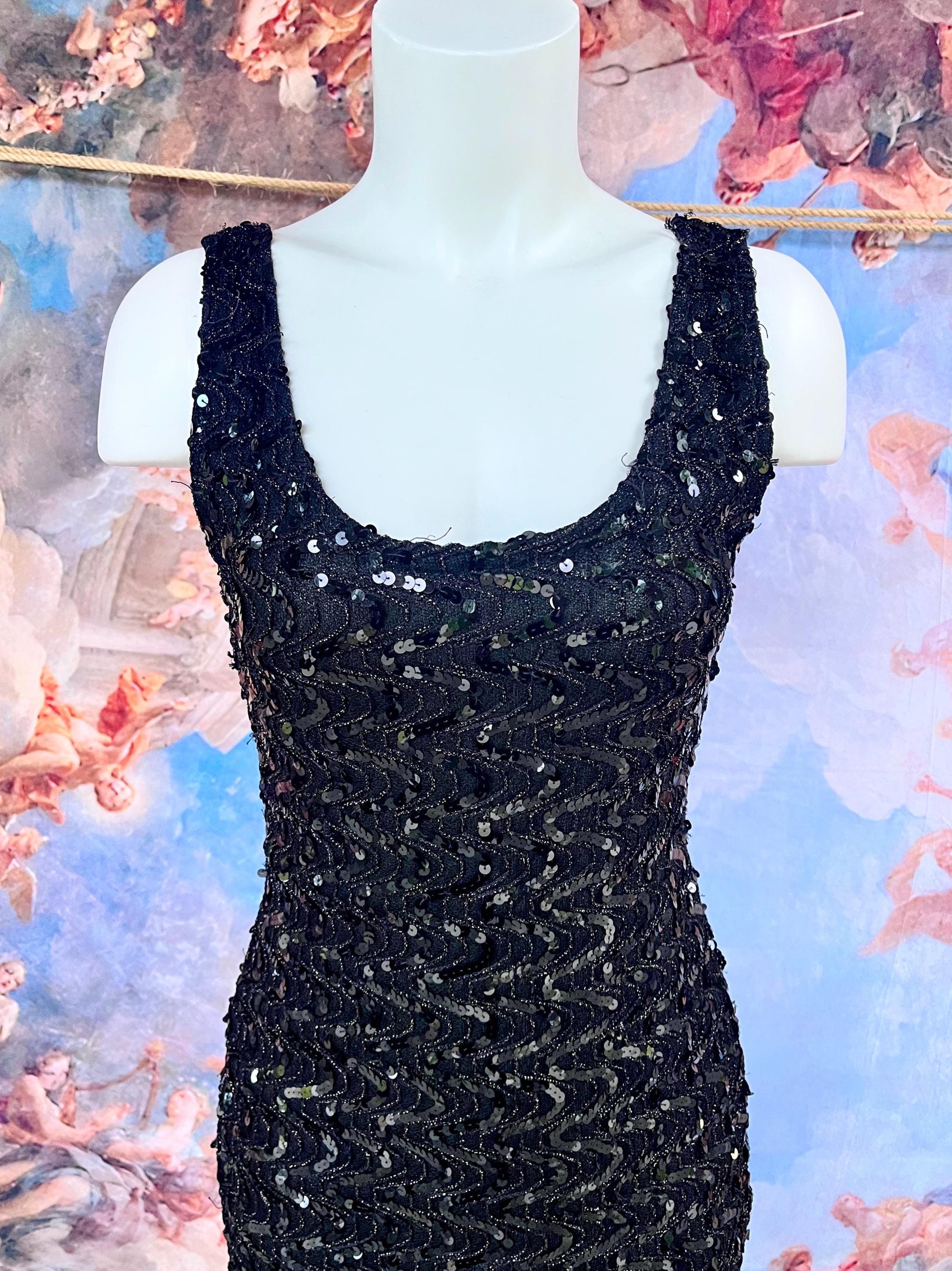 Fully Embellished Black Sequin Mini Dress