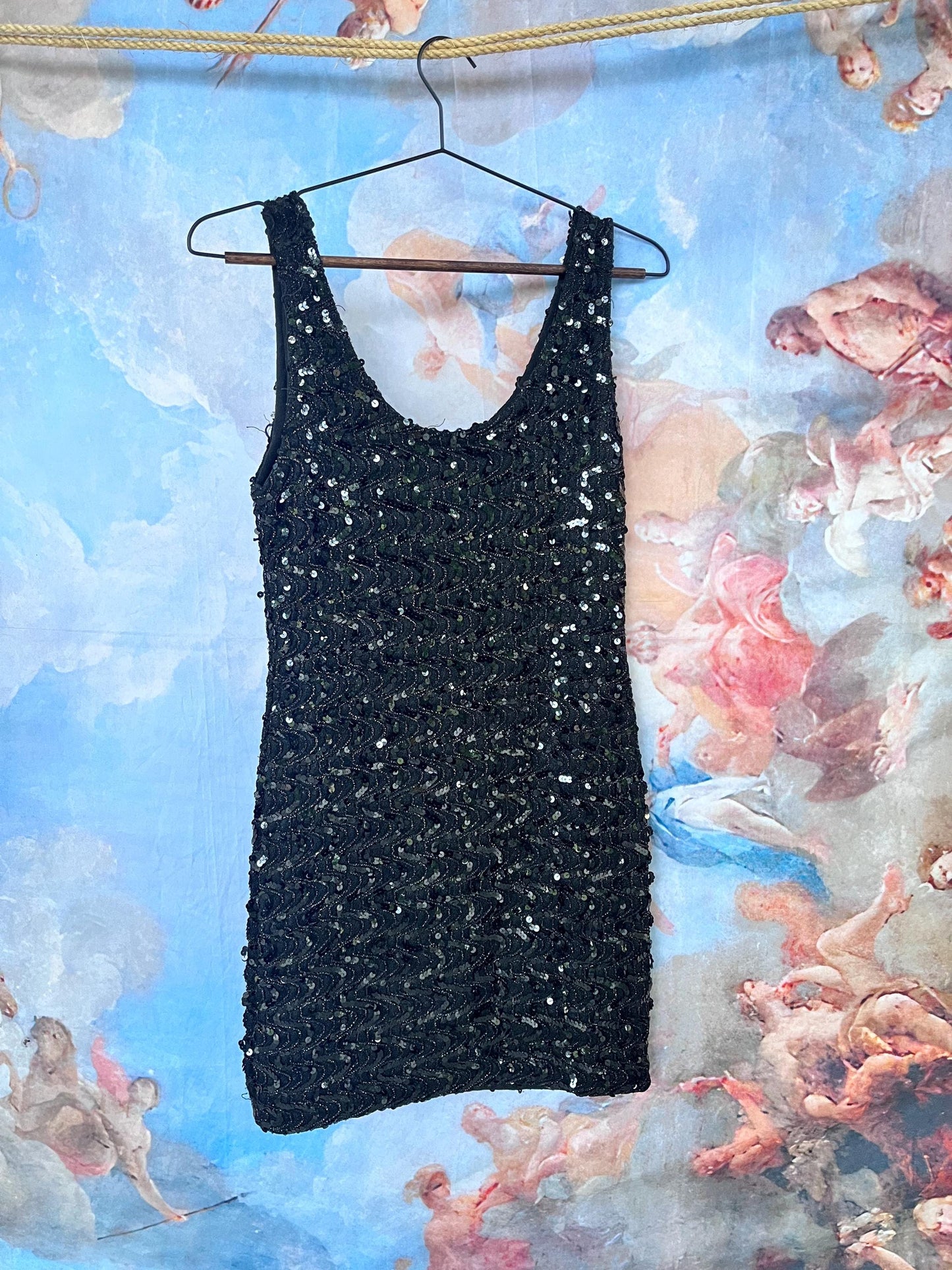 Fully Embellished Black Sequin Mini Dress