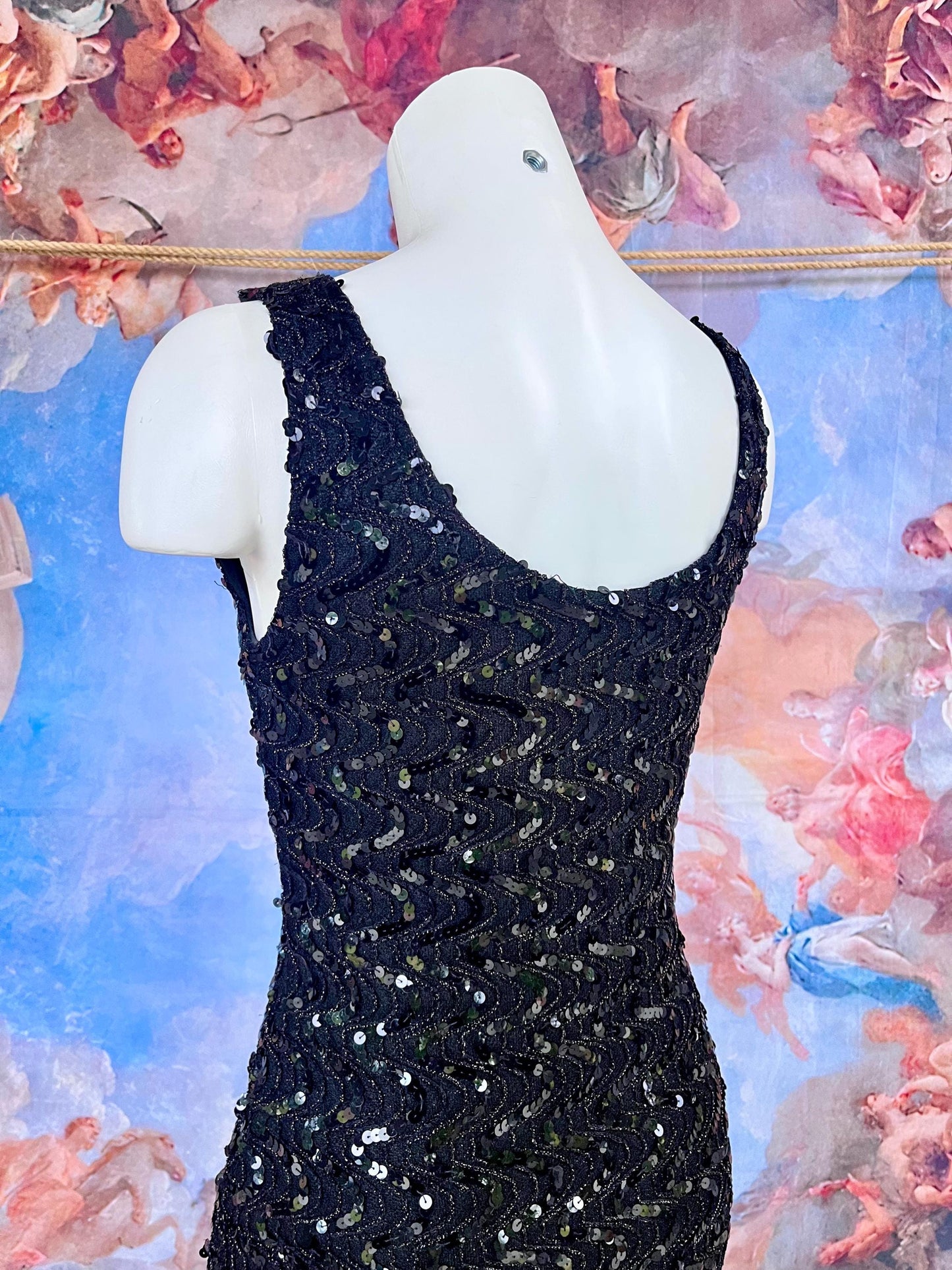 Fully Embellished Black Sequin Mini Dress