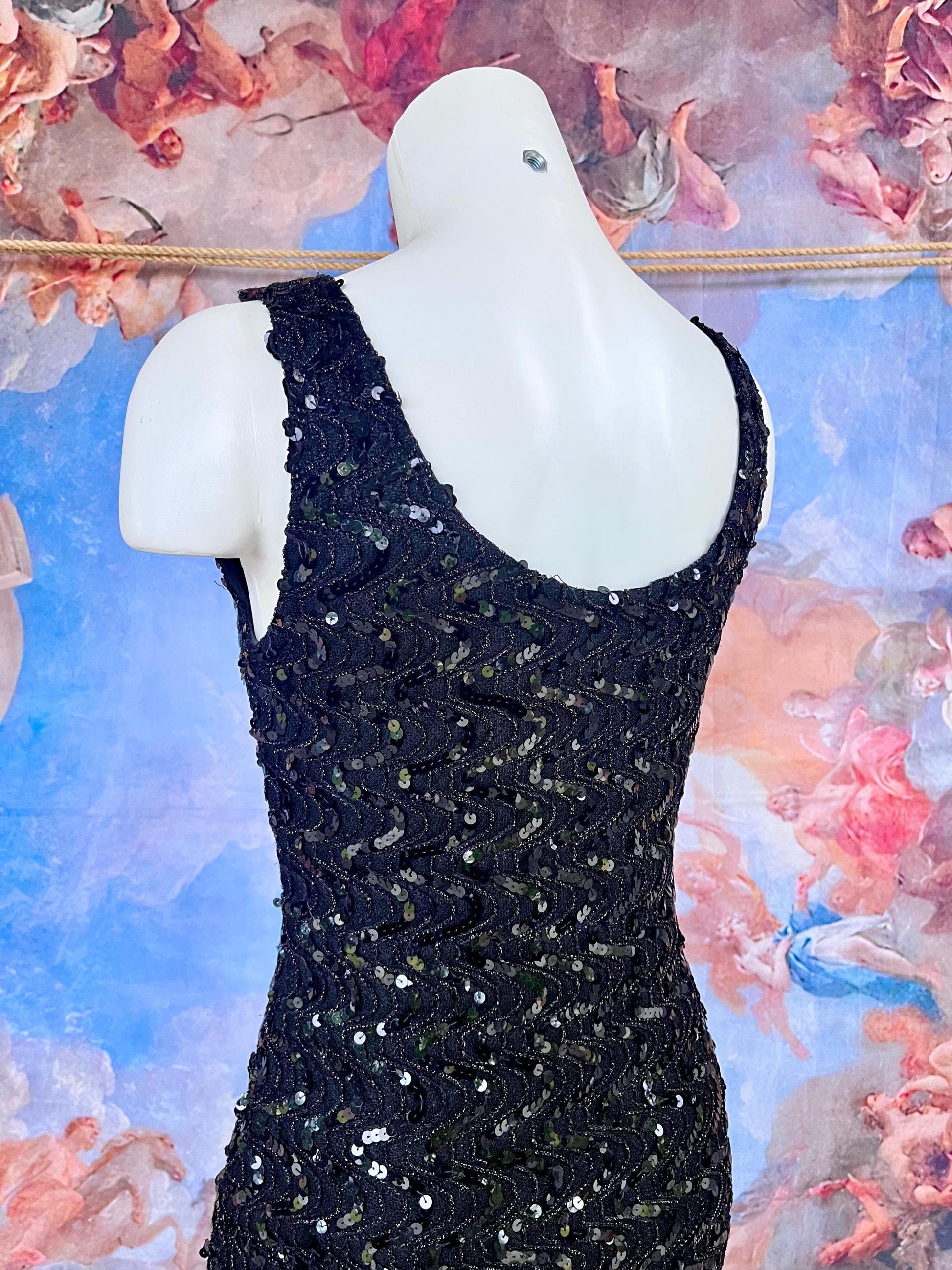 Fully Embellished Black Sequin Mini Dress