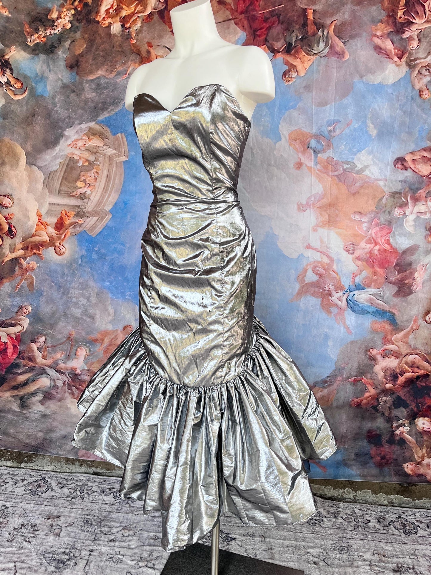 Lunar Siren Metallic Strapless Dress with Black Tulle Back Detail
