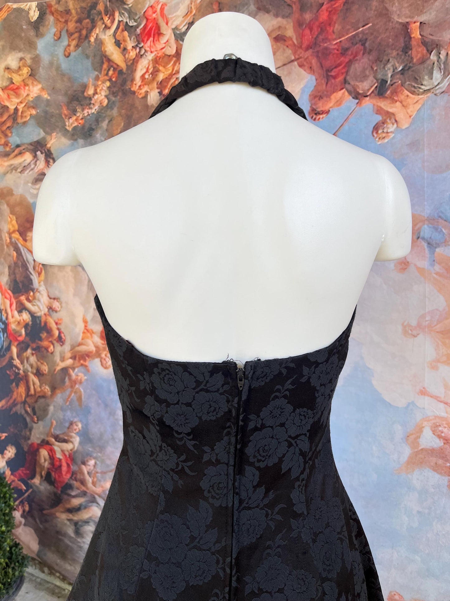 Black Gothic Cocktail Jacquard Halter Dress