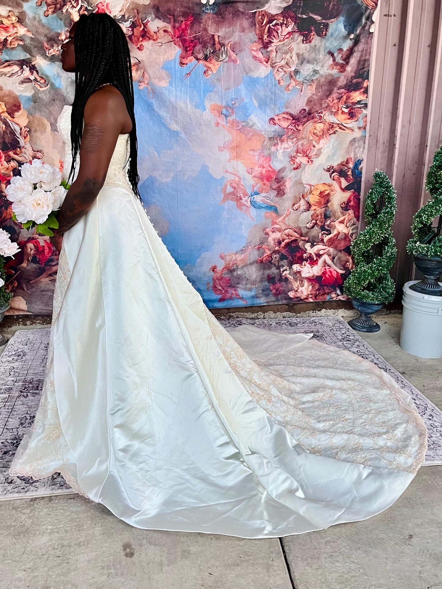 Vintage Crystal Embroidered Strapless Wedding Gown with Chapel Train