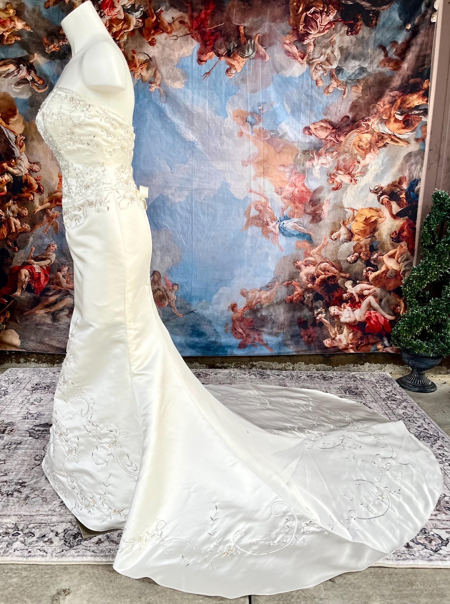 Ivory Embroidered Petite Strapless Mermaid Wedding Dress