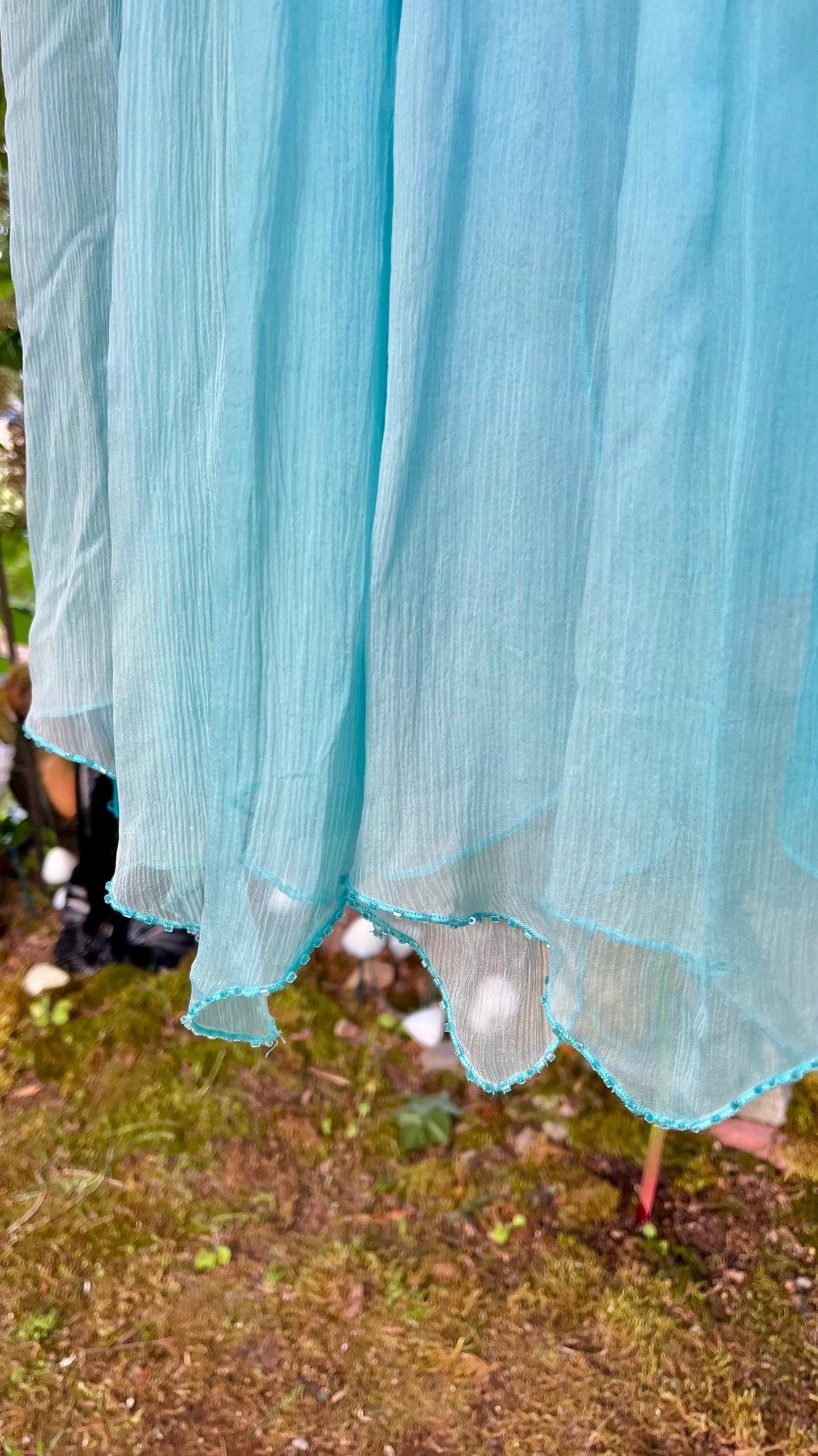 Ocean Sprite Strapless Silk Dress | Vintage Fairycore Cocktail Dress | Light Blue + Teal Ombre Layers