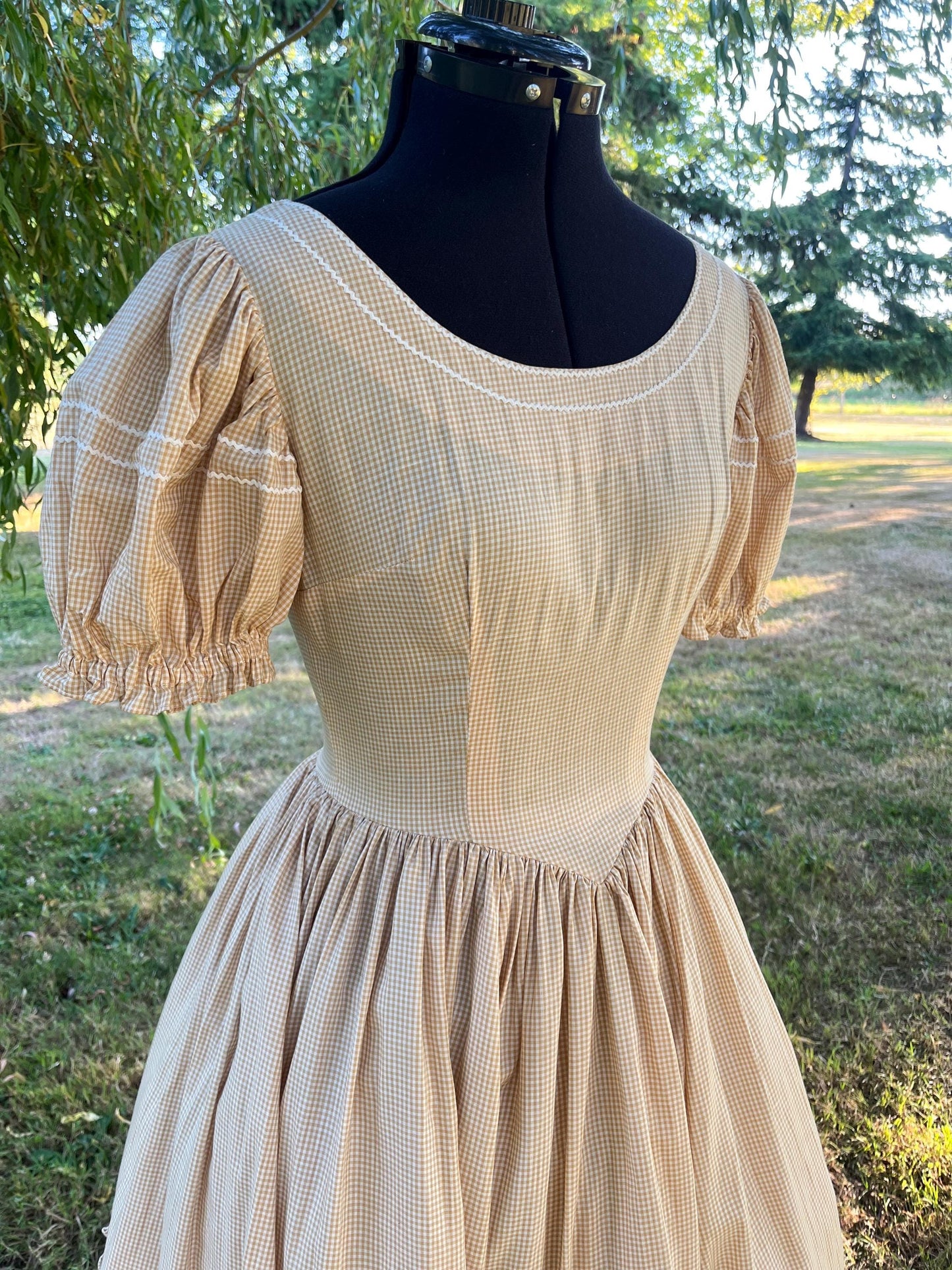 Yellow Handmade Prairie Gingham Dress & Matching Bloomers Set