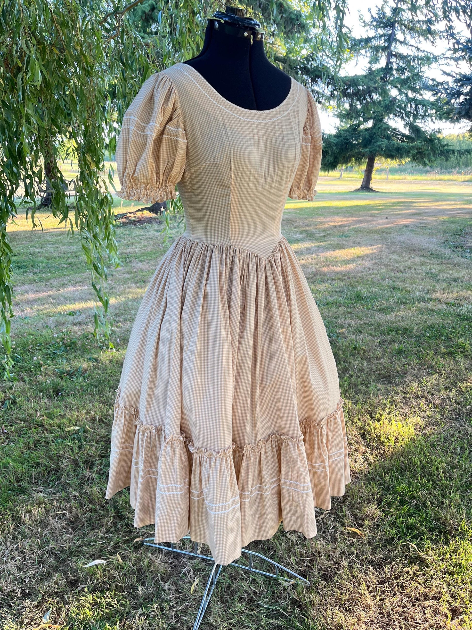 Yellow Handmade Prairie Gingham Dress & Matching Bloomers Set