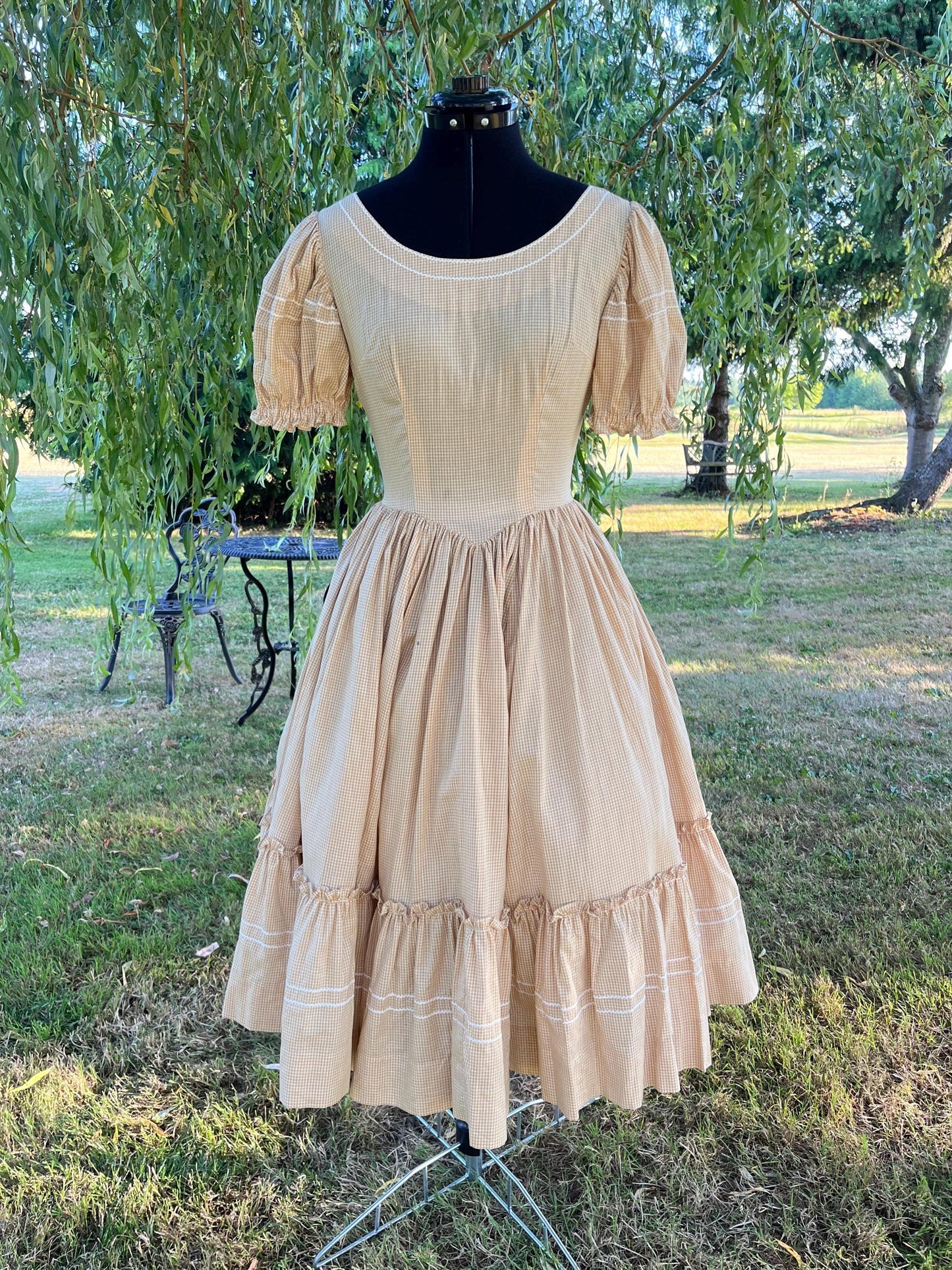 Yellow Handmade Prairie Gingham Dress & Matching Bloomers Set