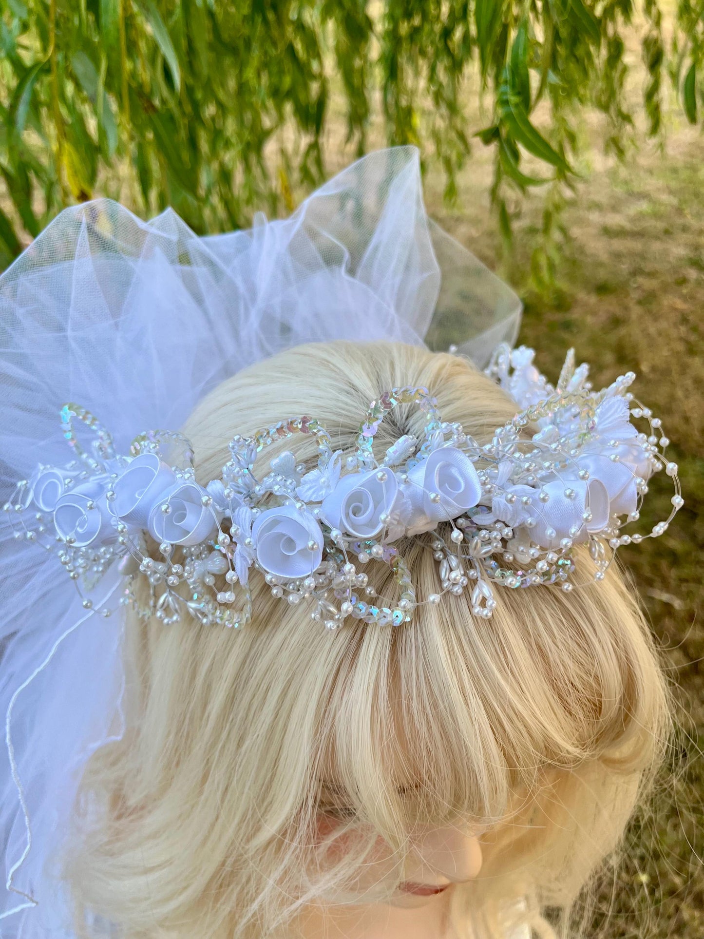 Fairy Flower Crown With Layered Short Veil