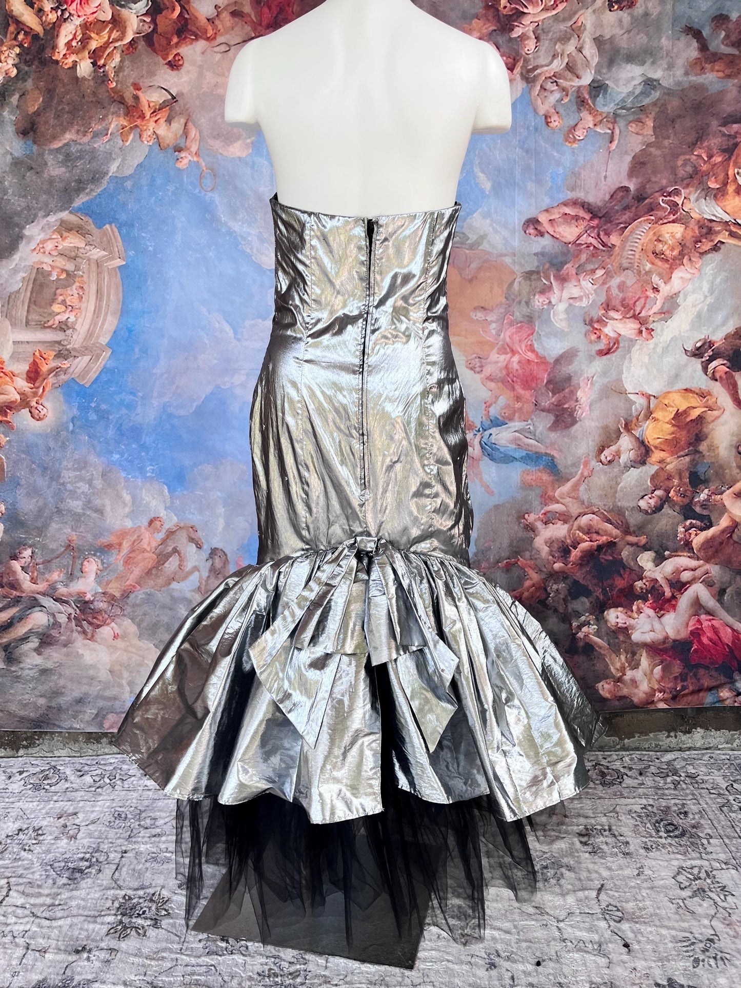Lunar Siren Metallic Strapless Dress with Black Tulle Back Detail