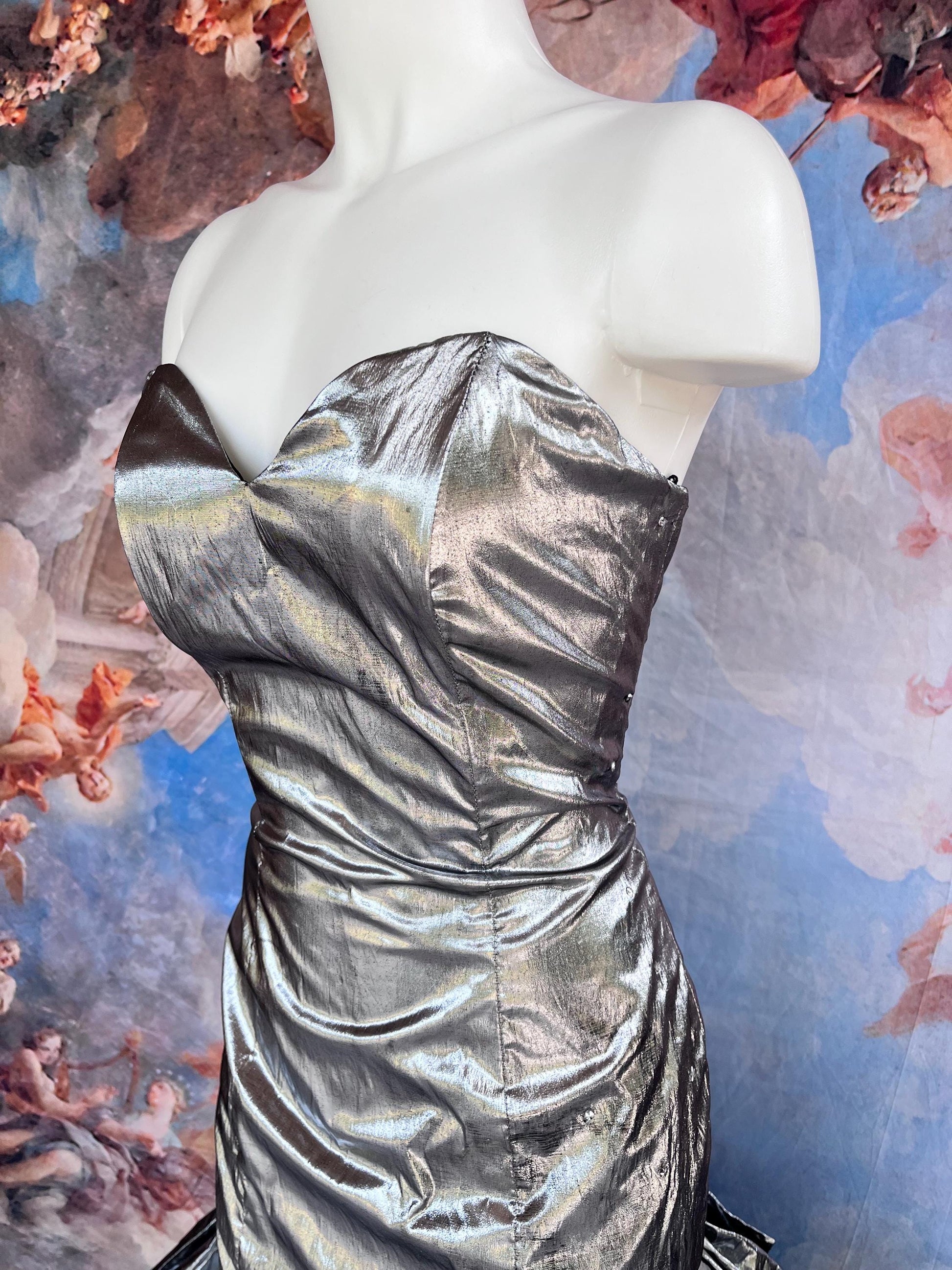 Lunar Siren Metallic Strapless Dress with Black Tulle Back Detail