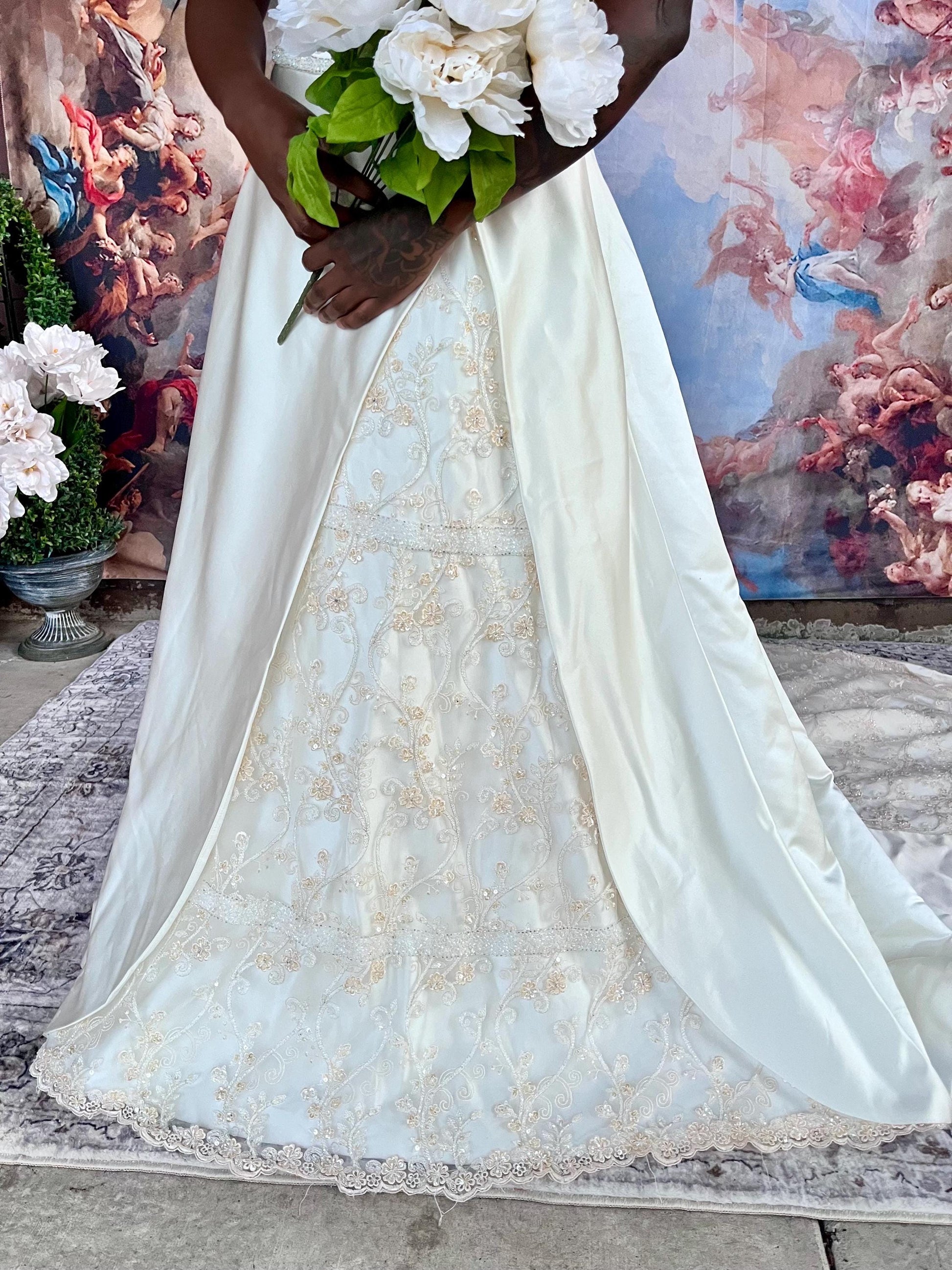 Vintage Crystal Embroidered Strapless Wedding Gown with Chapel Train