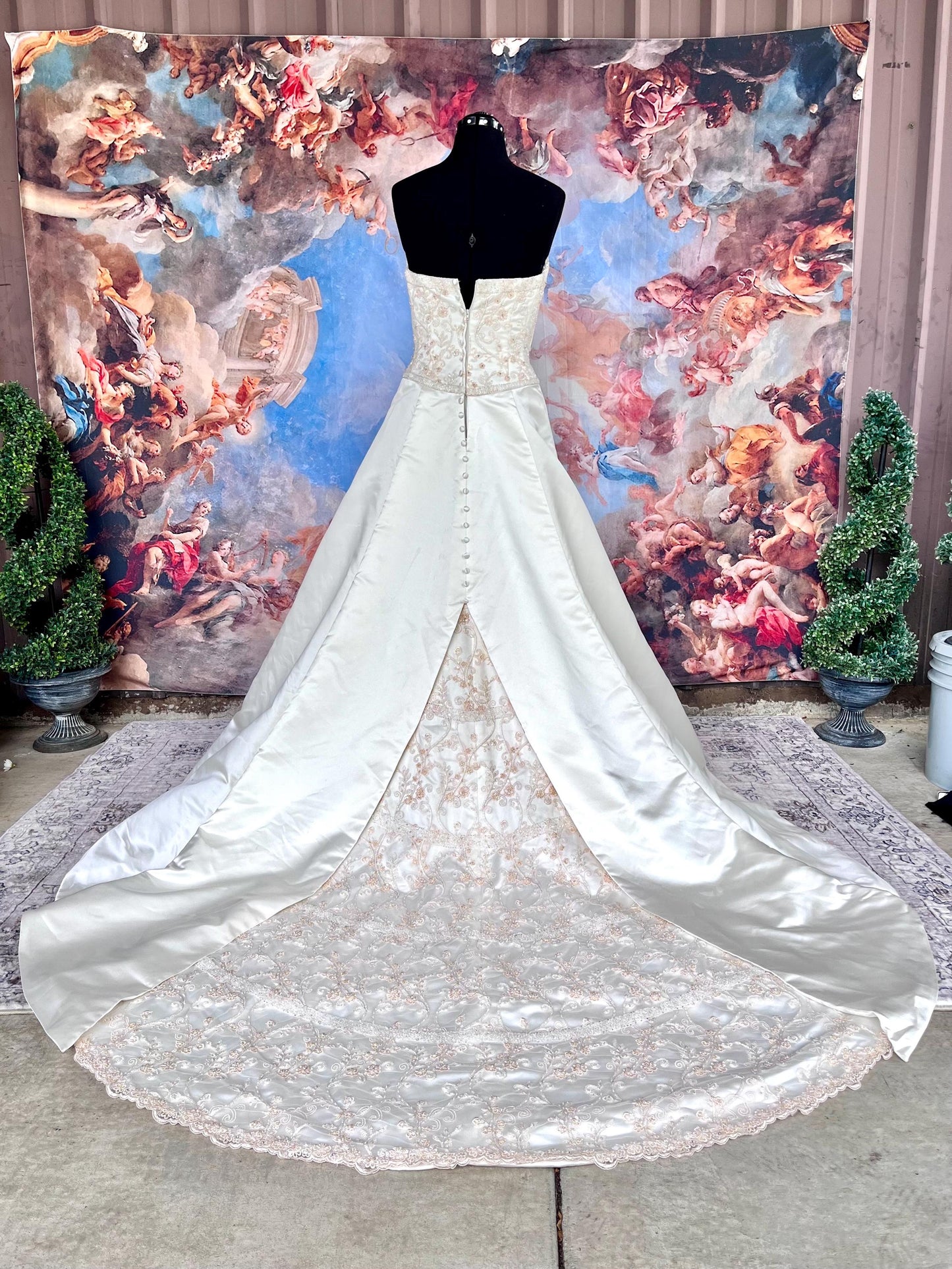 Vintage Crystal Embroidered Strapless Wedding Gown with Chapel Train