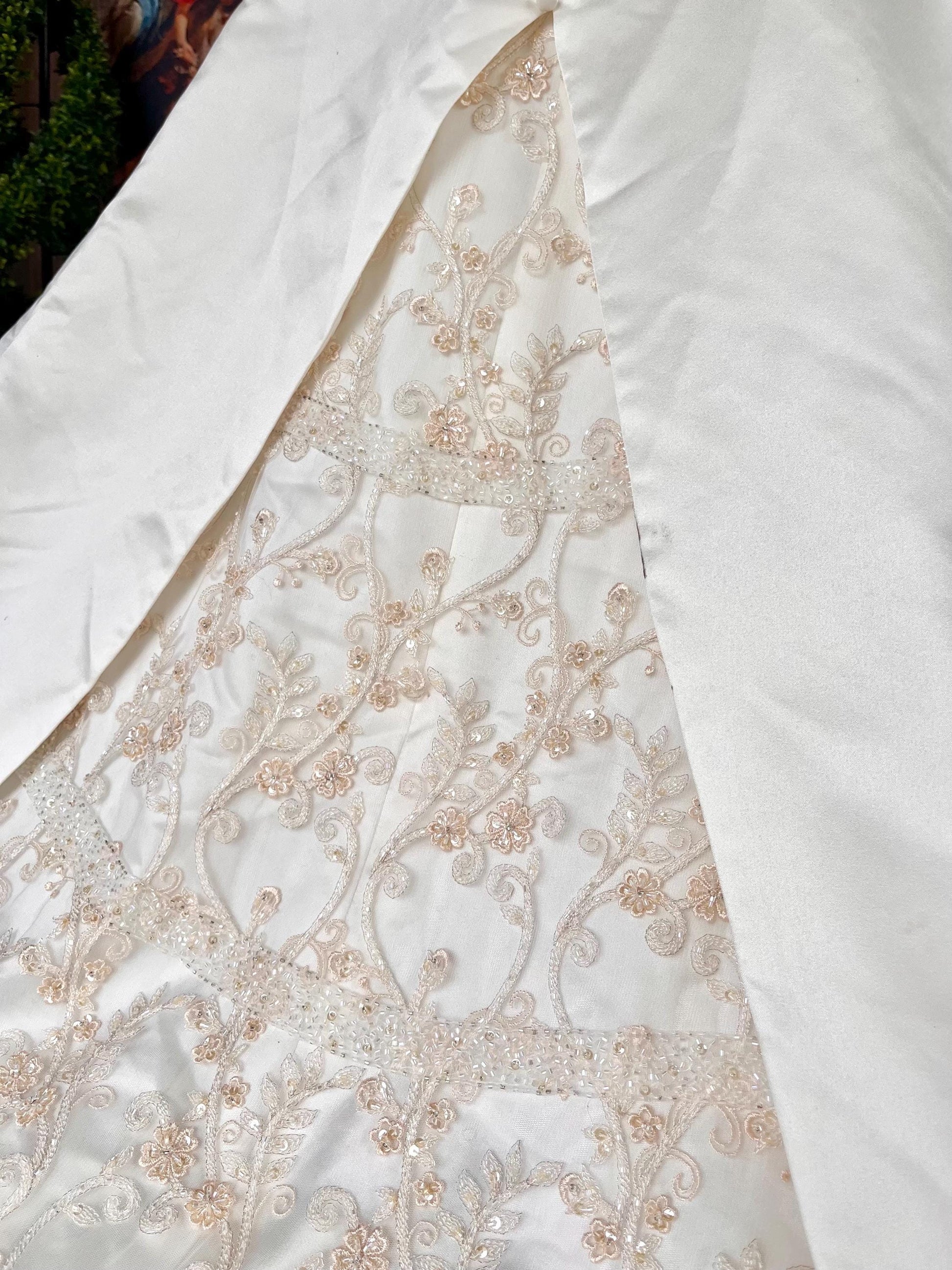 Vintage Crystal Embroidered Strapless Wedding Gown with Chapel Train