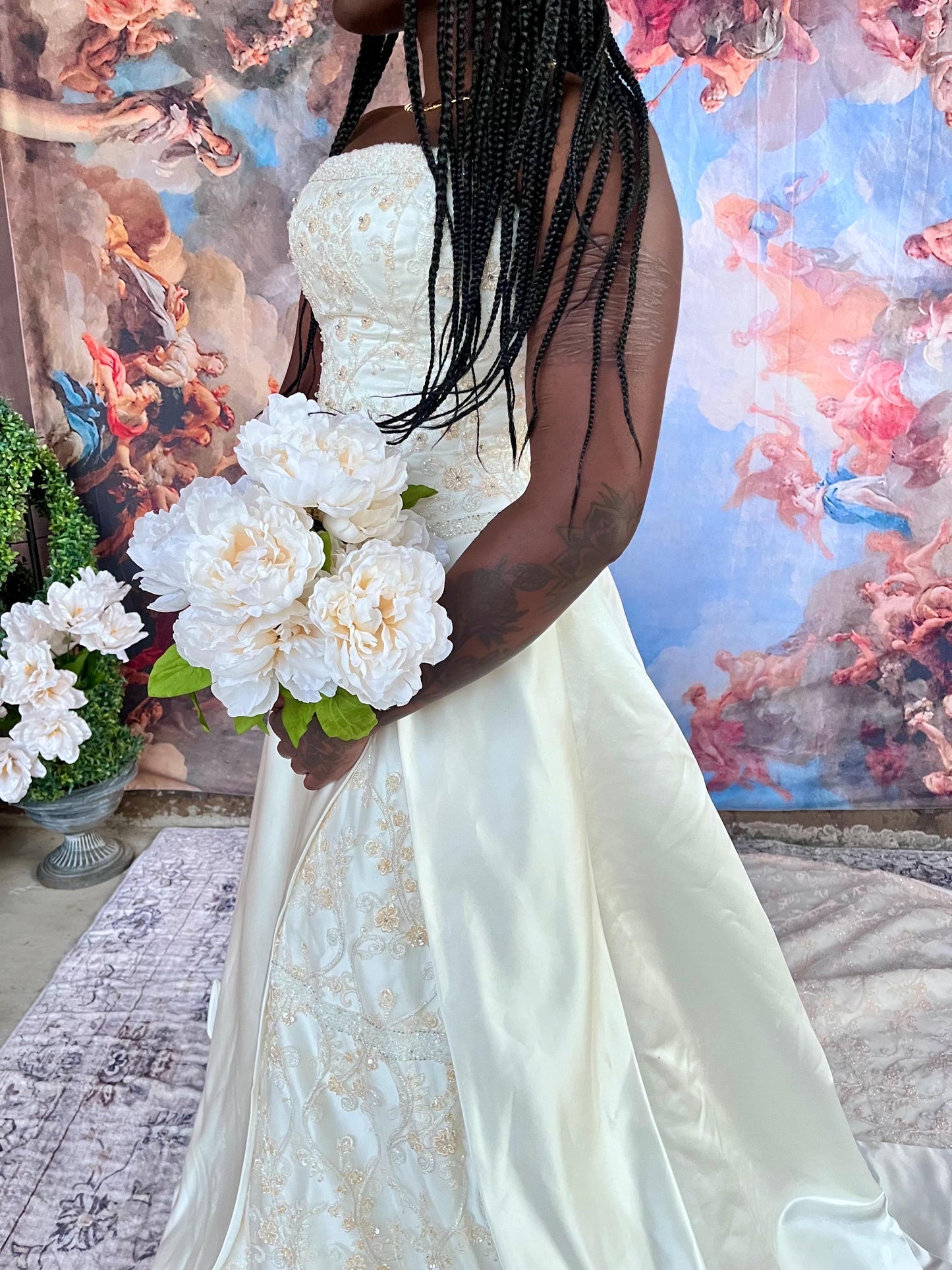 Vintage Crystal Embroidered Strapless Wedding Gown with Chapel Train