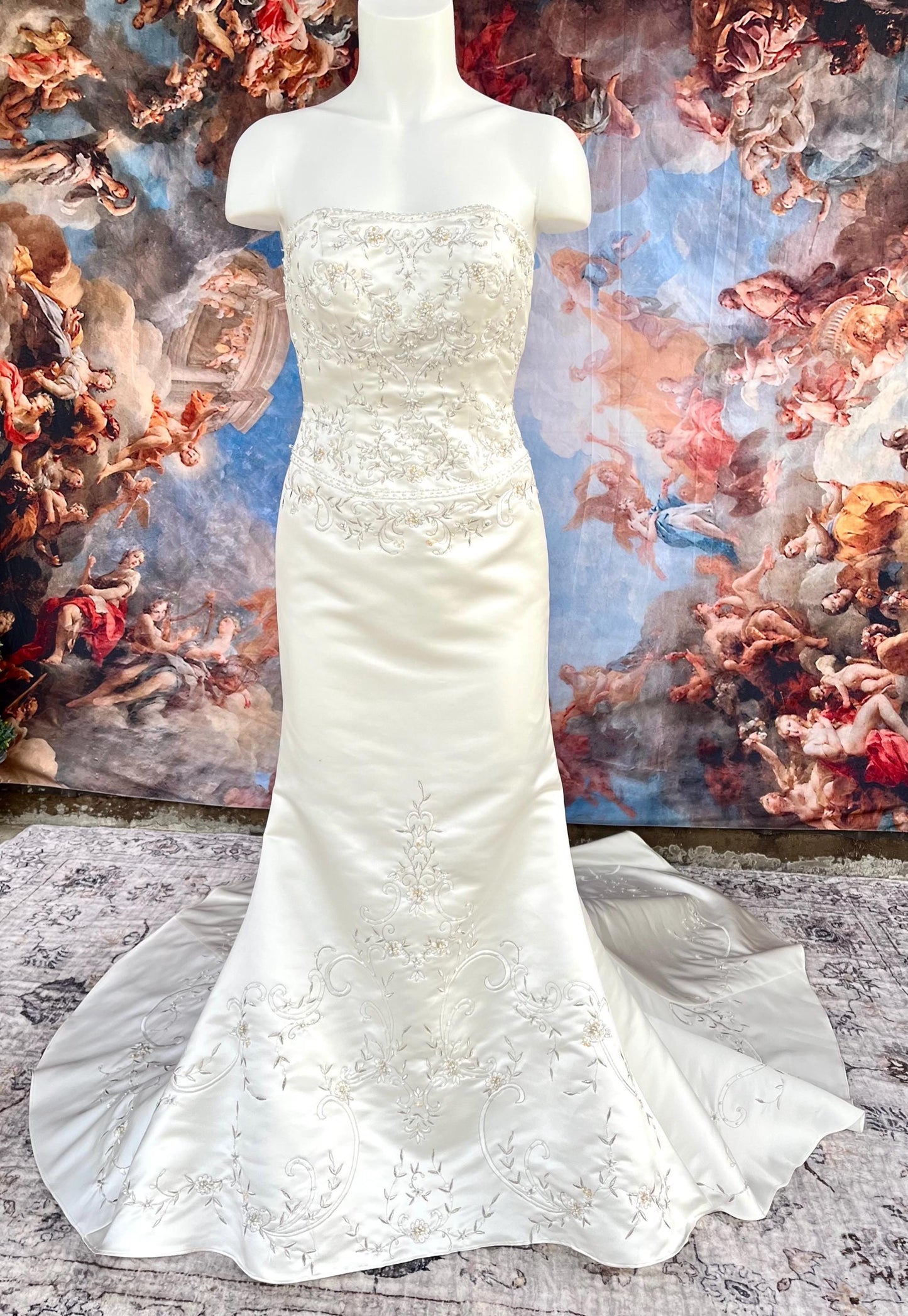 Ivory Embroidered Petite Strapless Mermaid Wedding Dress