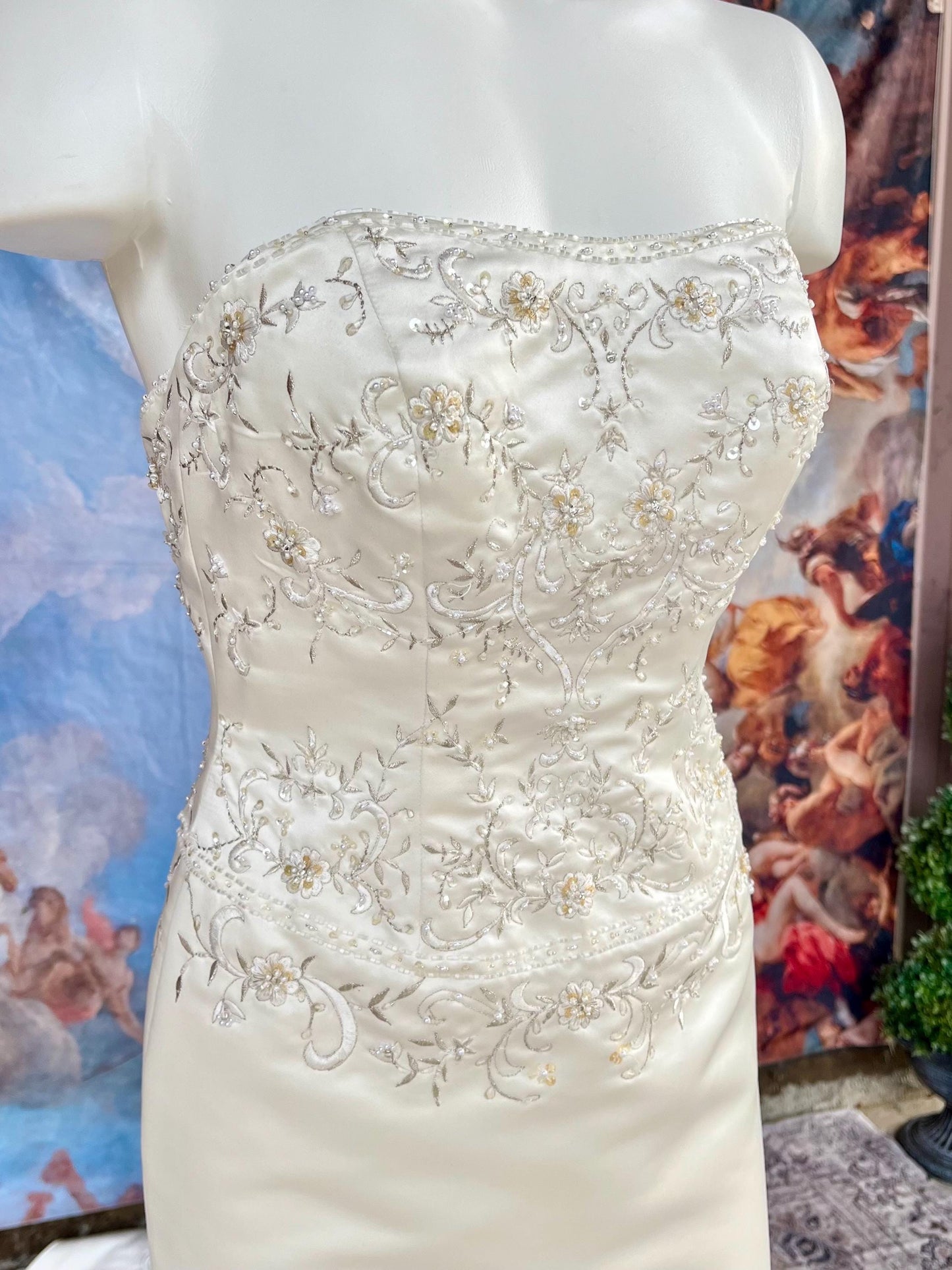 Ivory Embroidered Petite Strapless Mermaid Wedding Dress