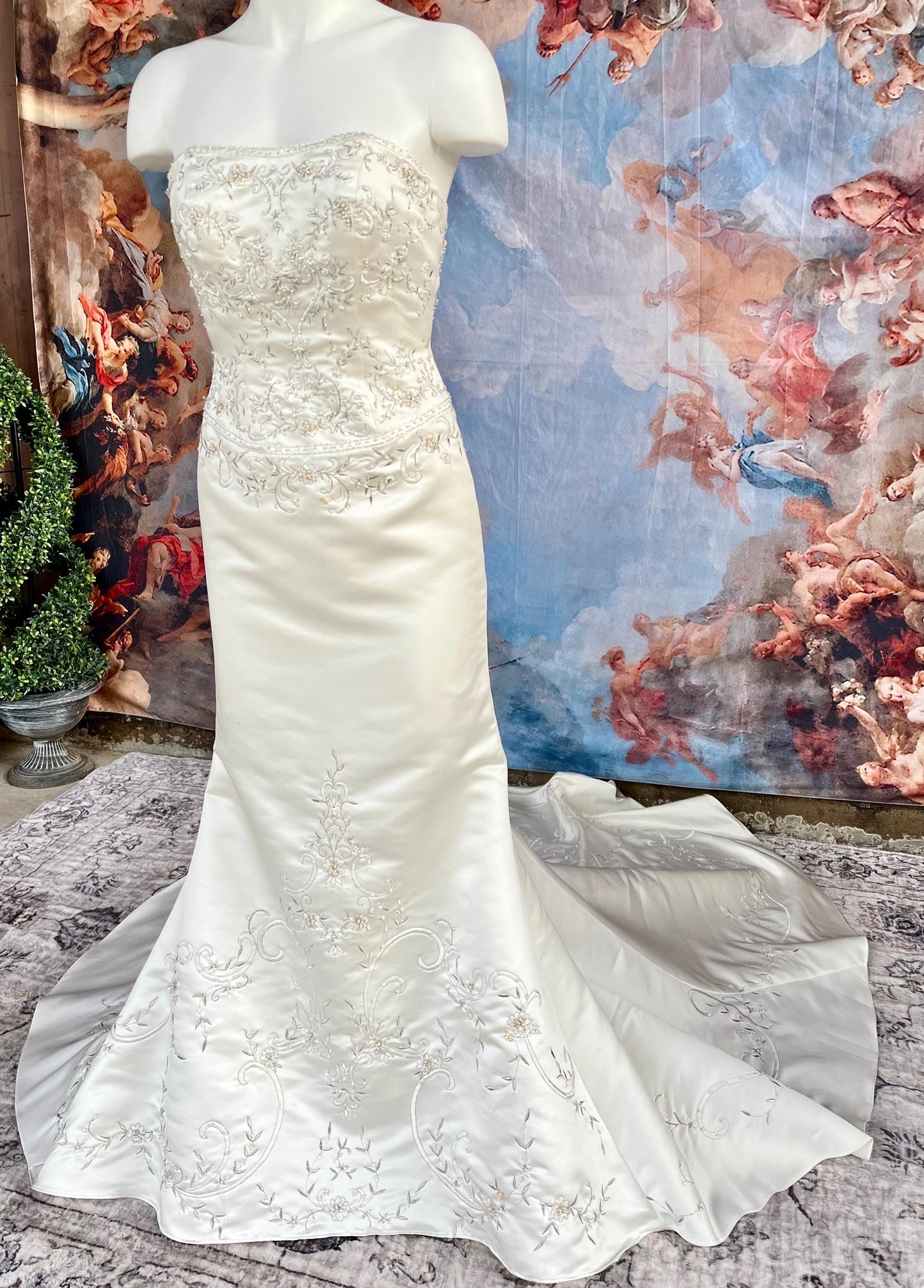 Ivory Embroidered Petite Strapless Mermaid Wedding Dress