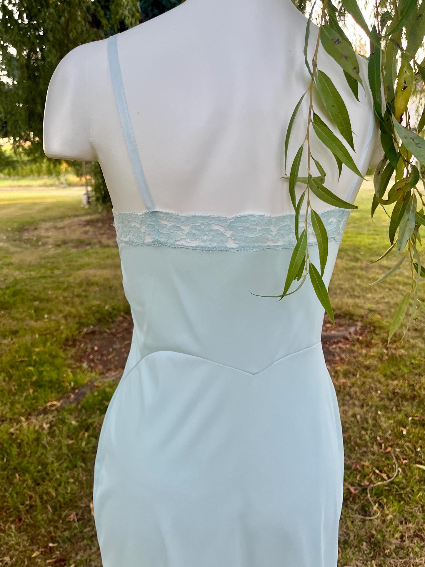 Vintage Pale Blue Lace Trim Slip Dress, Bridal Something Blue Lingerie, 90s Nightgown, Romantic Lace Trim Slip, Boudoir or Layering Dress