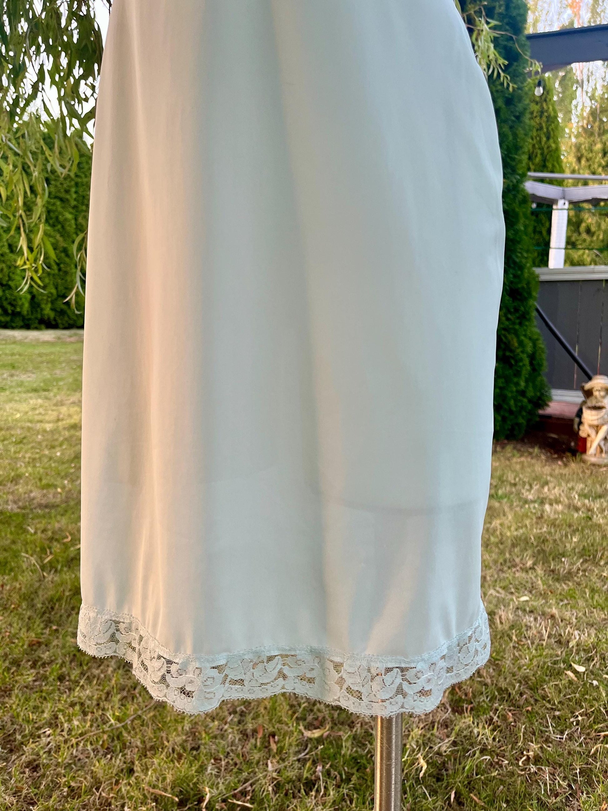 Vintage Pale Blue Lace Trim Slip Dress, Bridal Something Blue Lingerie, 90s Nightgown, Romantic Lace Trim Slip, Boudoir or Layering Dress