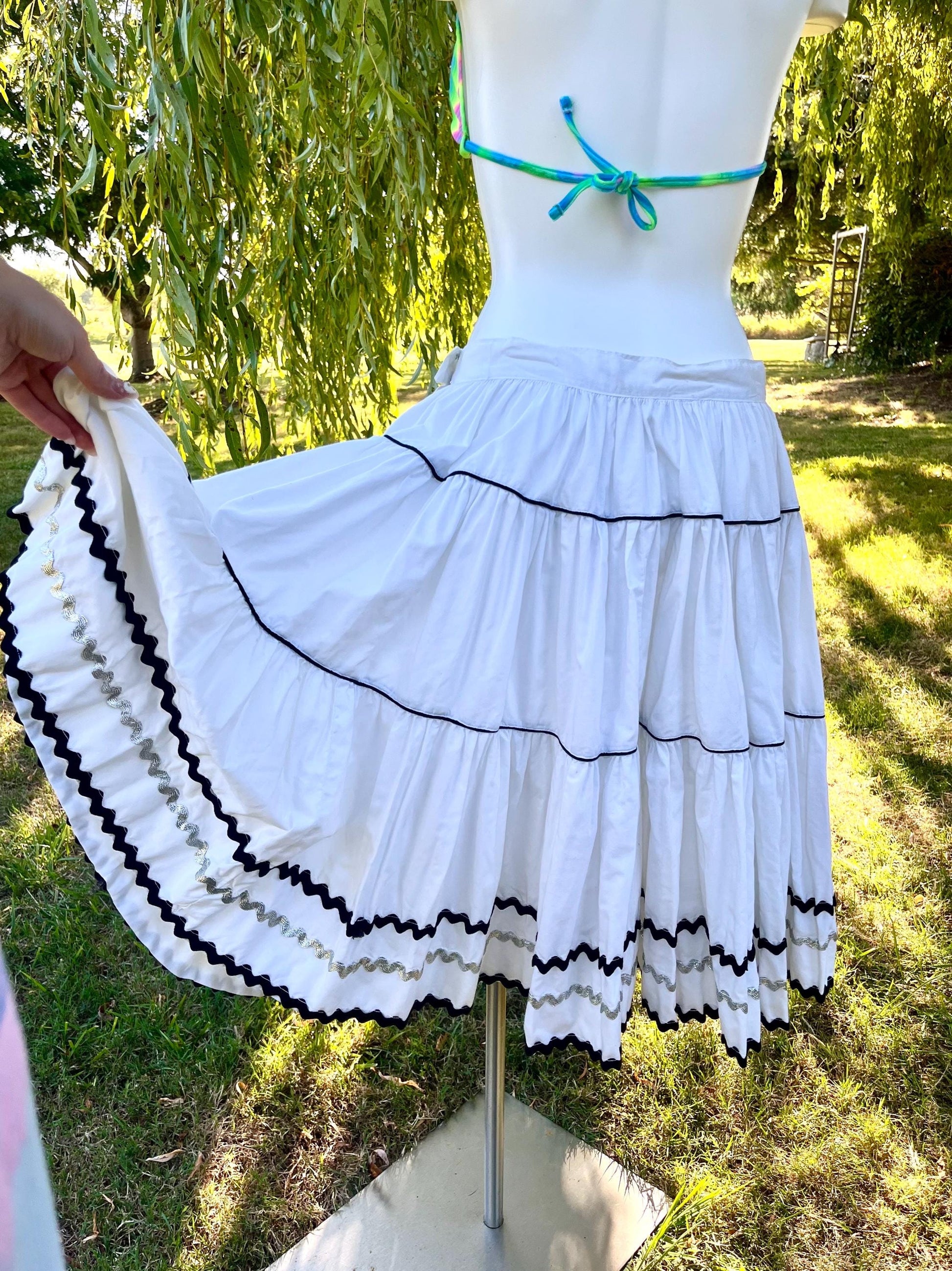 Vintage White Tiered Skirt with Ric Rac Trim