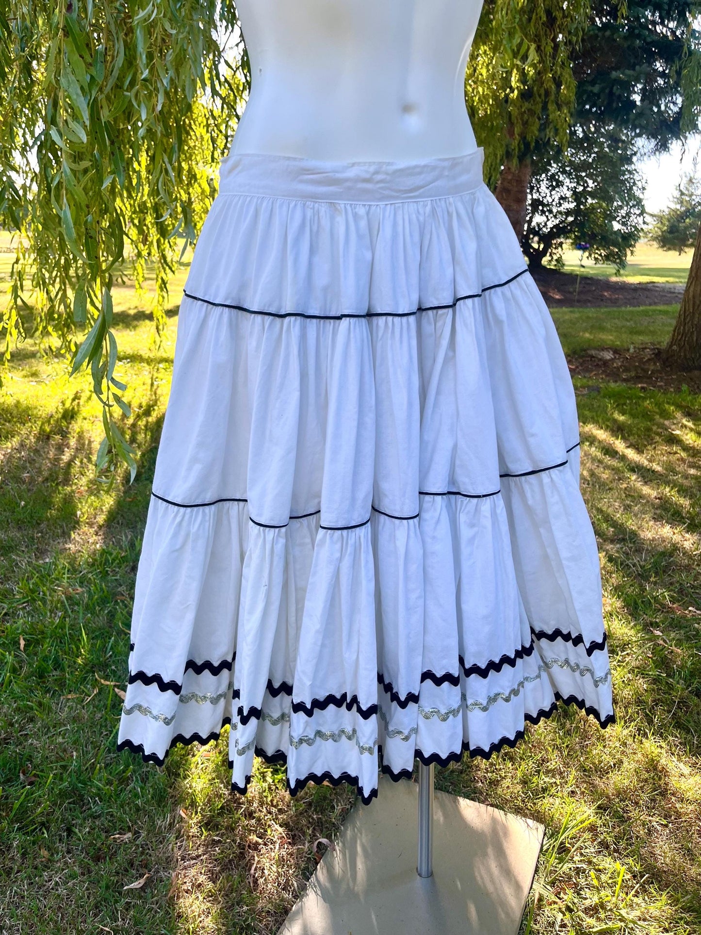 Vintage White Tiered Skirt with Ric Rac Trim