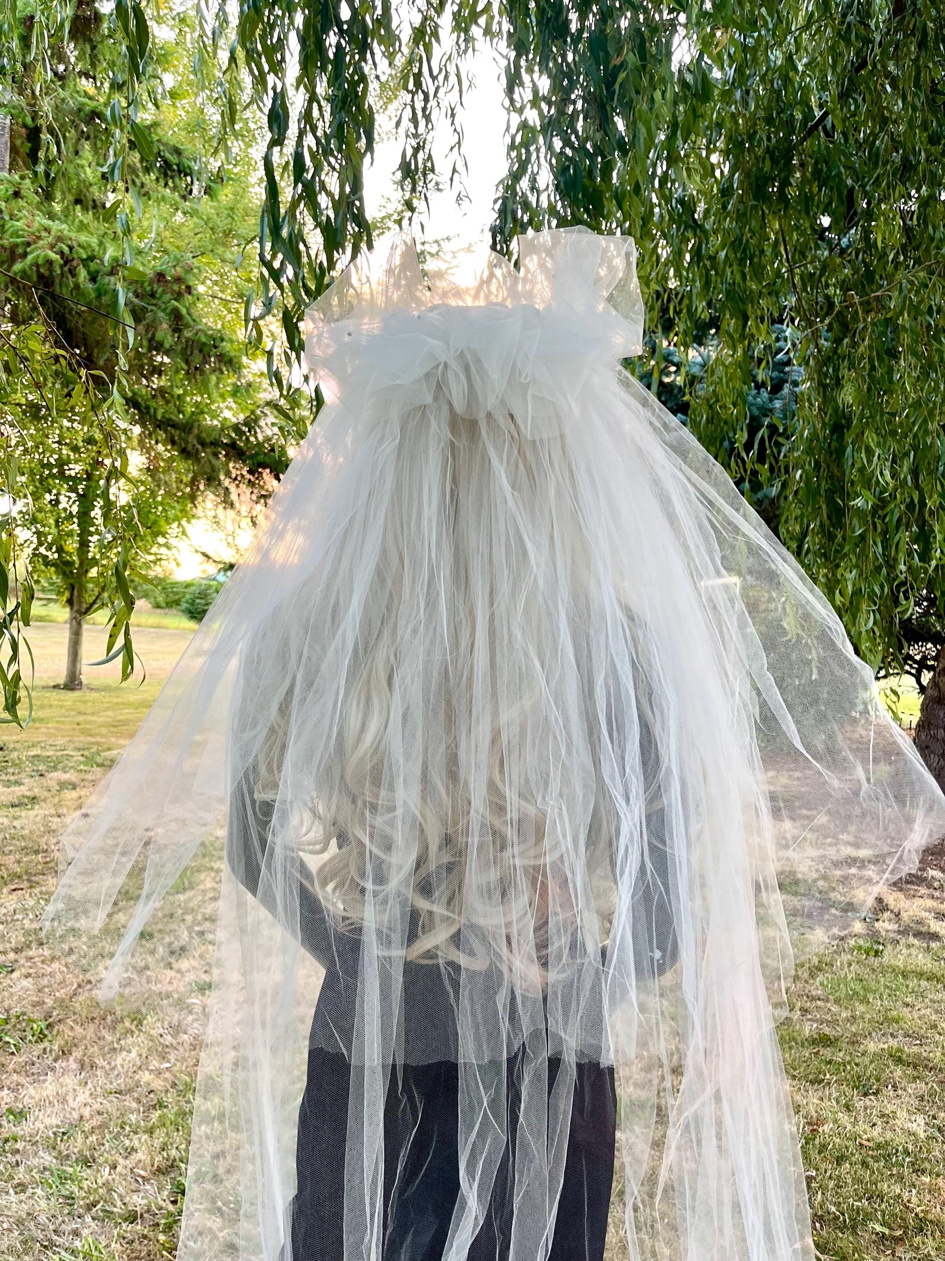 Lace Crown With Pearls and Long Veil
