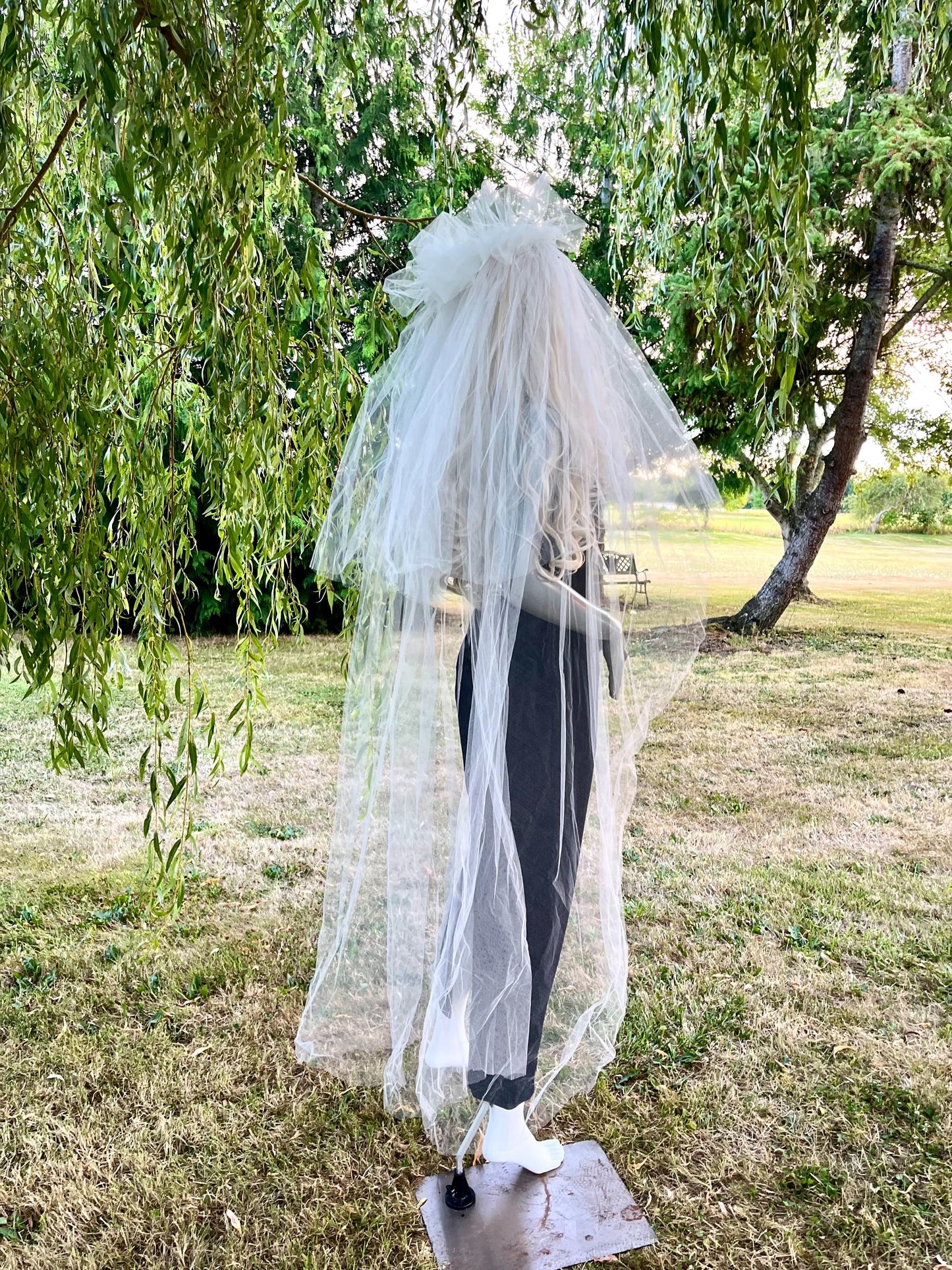 Lace Crown With Pearls and Long Veil
