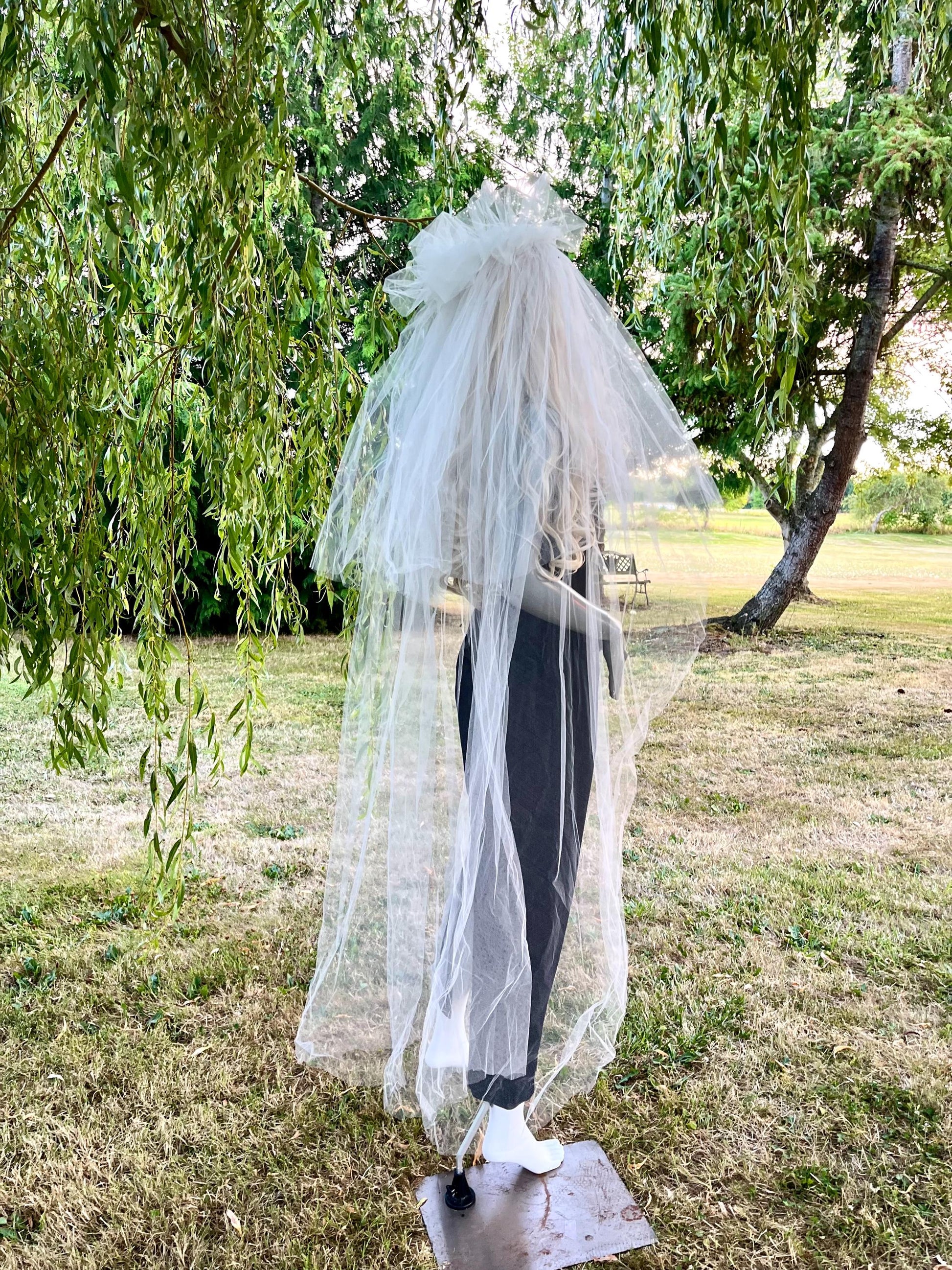 Lace Crown With Pearls and Long Veil