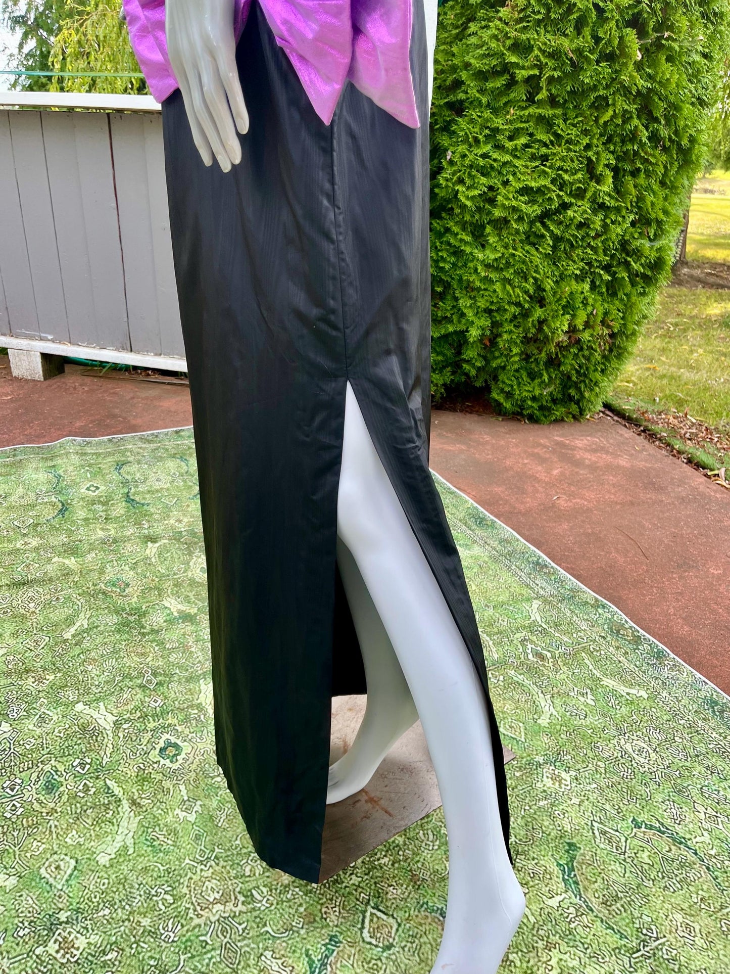 Vintage 80s Metallic Purple & Black One Shoulder Party Dress