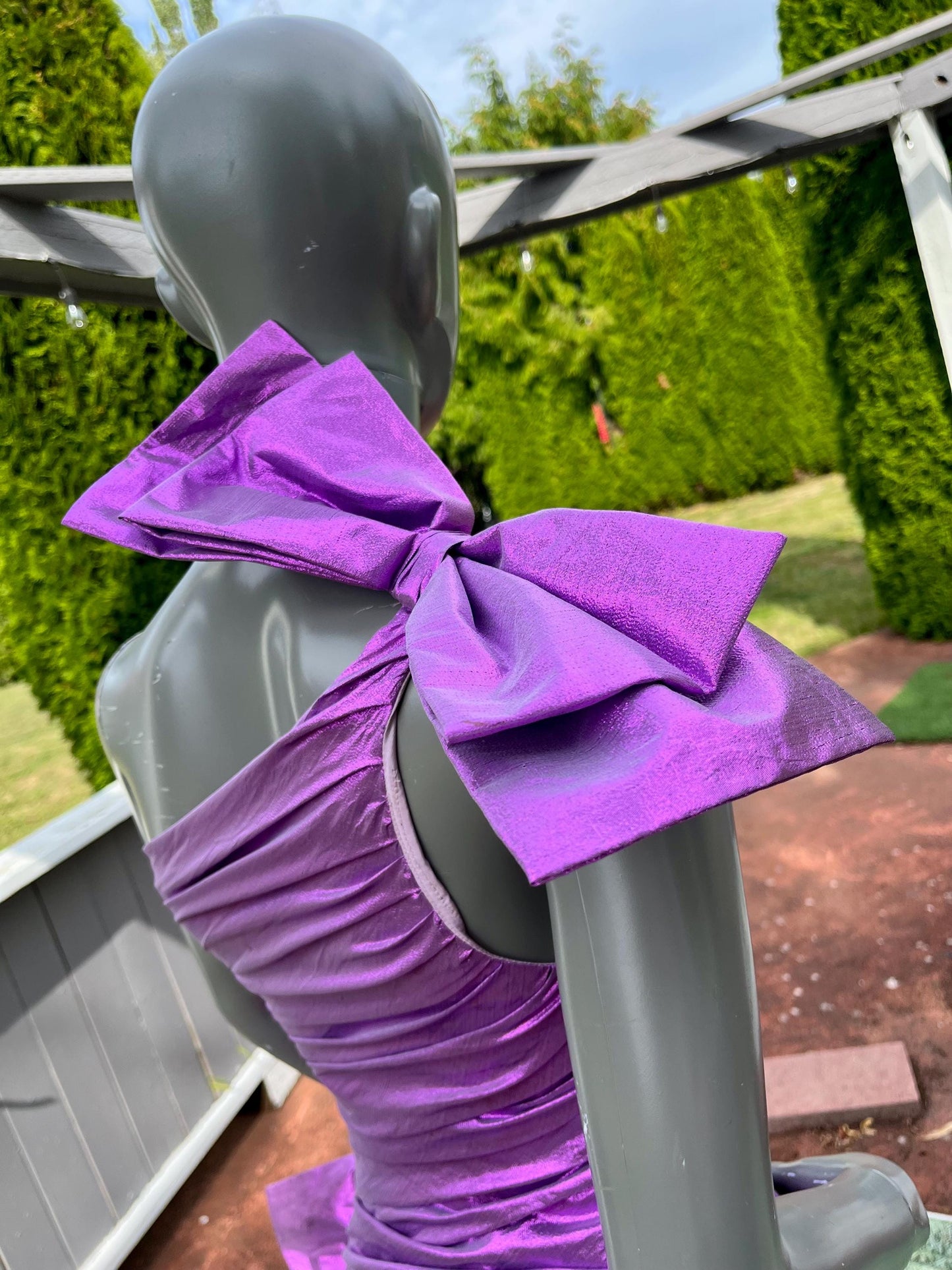 Vintage 80s Metallic Purple & Black One Shoulder Party Dress