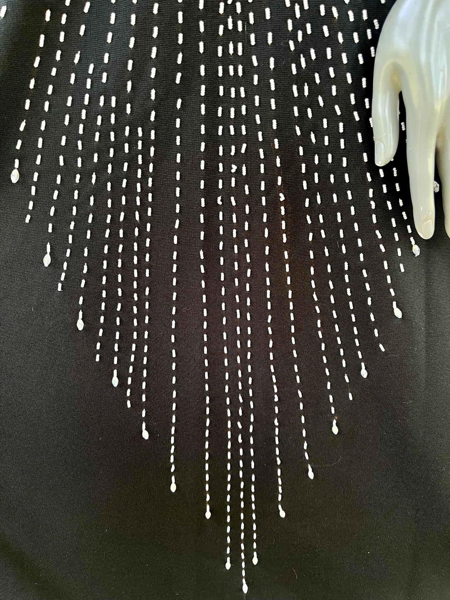 Vintage 1980s Black Puff Sleeve Gown with Beaded Sunburst