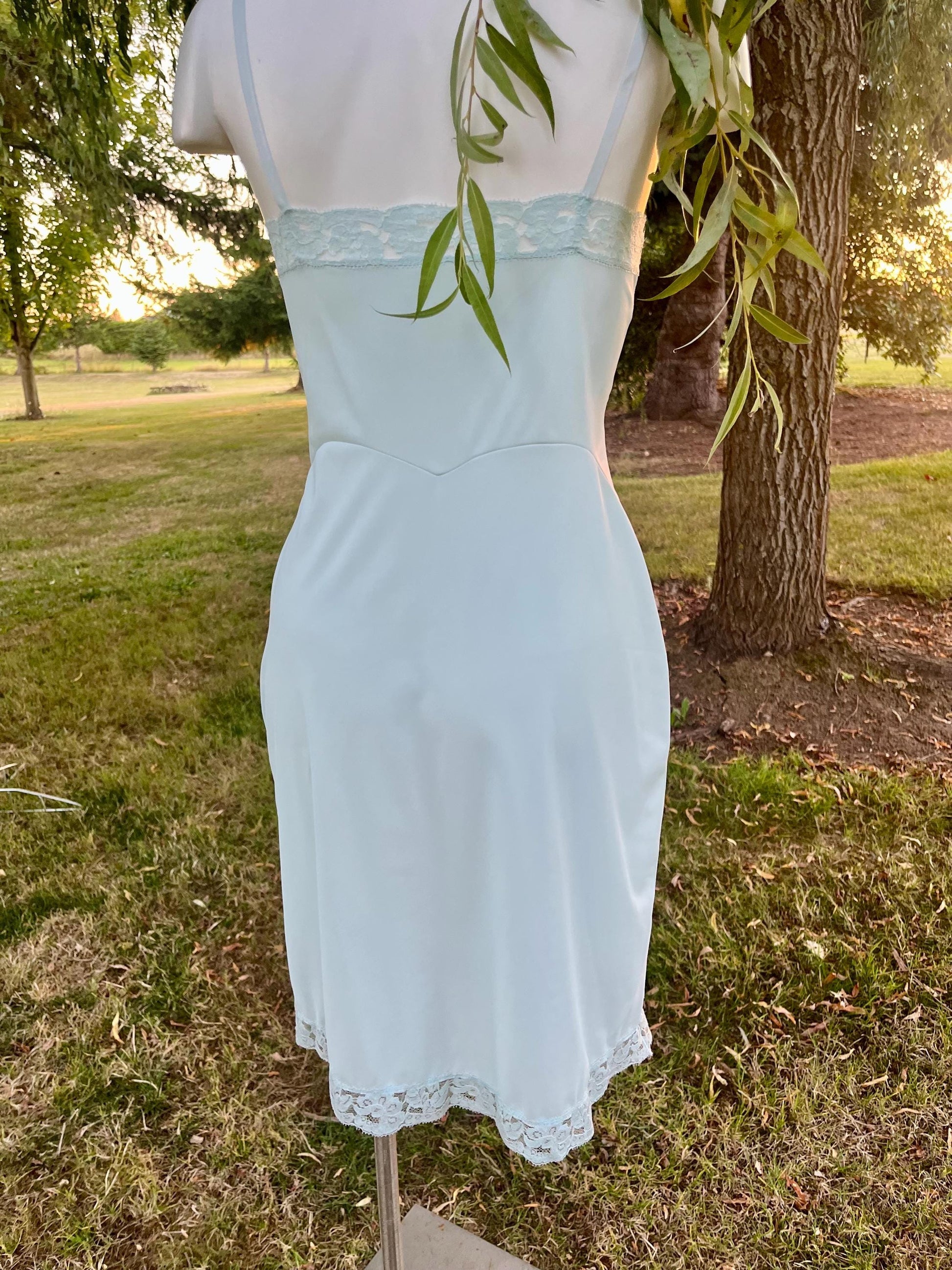 Vintage Pale Blue Lace Trim Slip Dress, Bridal Something Blue Lingerie, 90s Nightgown, Romantic Lace Trim Slip, Boudoir or Layering Dress