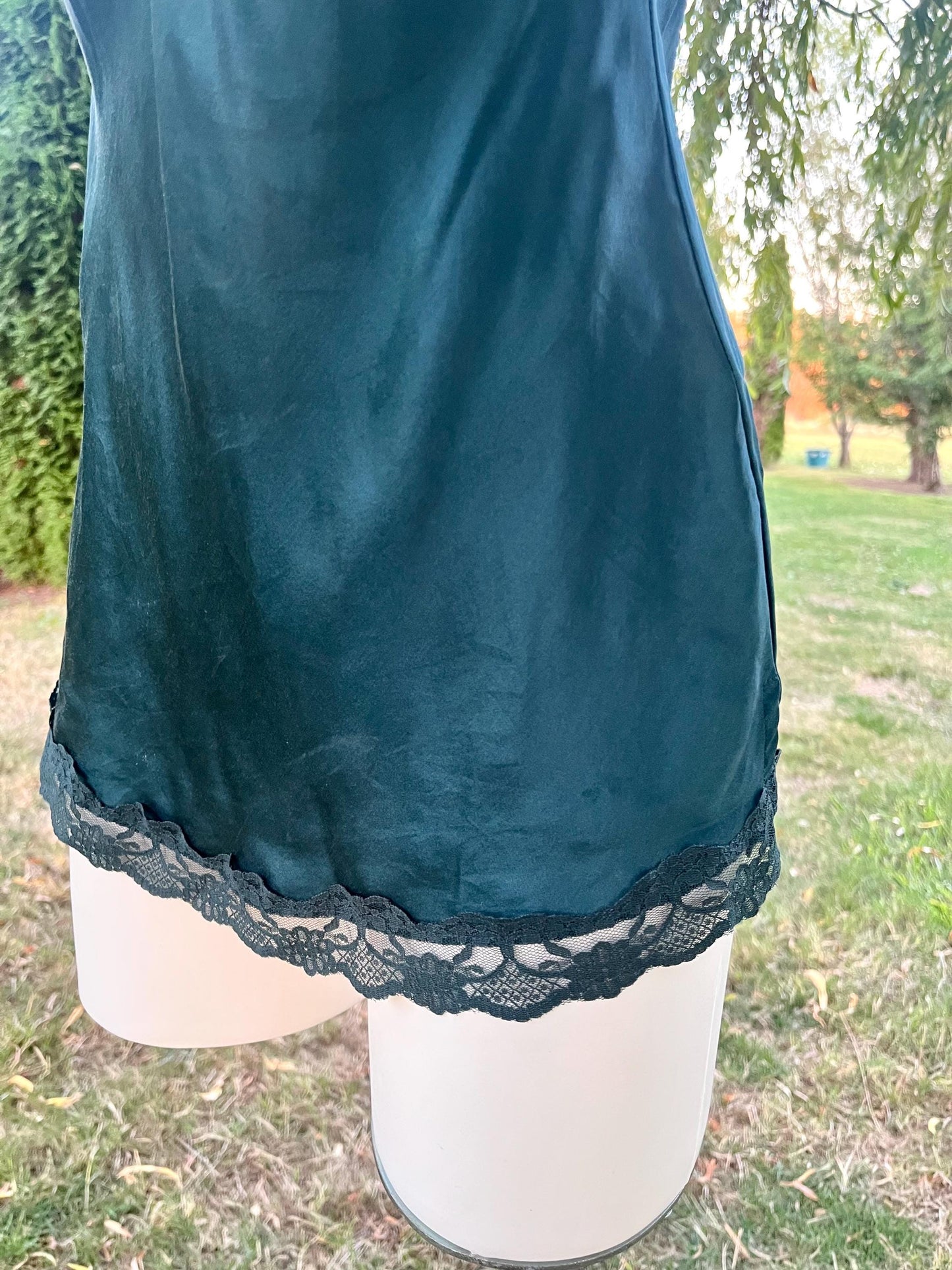 Vintage Teal Silk Slip Dress – Customized Bow Charm, Romantic Nightwear, Boudoir or Layering Slip
