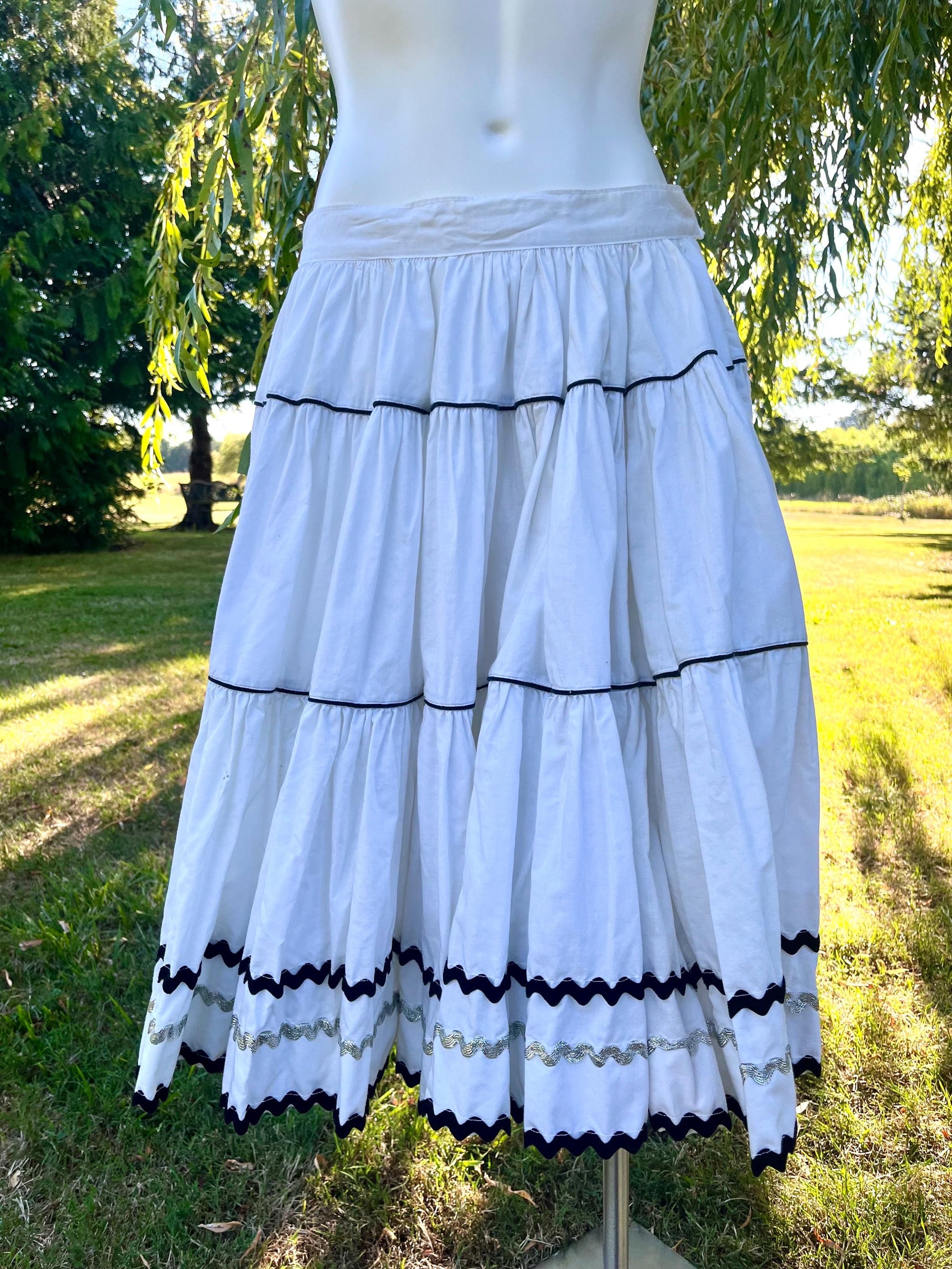 Vintage White Tiered Skirt with Ric Rac Trim
