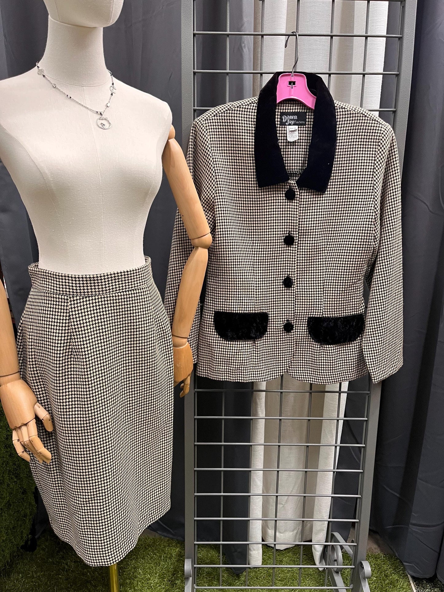 Vintage 80s Houndstooth Power Set by Dawn Joy Fashions (Size 10)