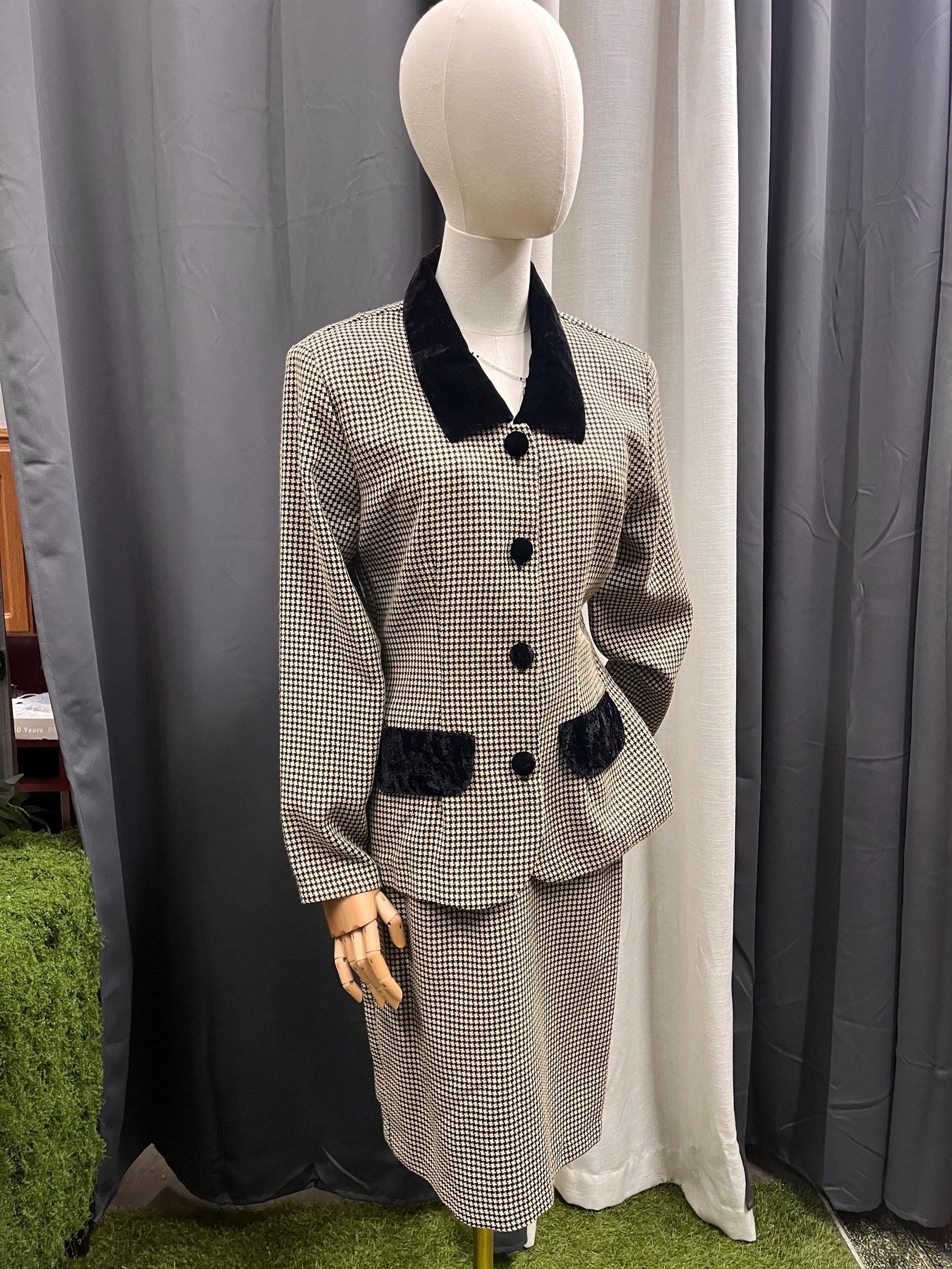 Vintage 80s Houndstooth Power Set by Dawn Joy Fashions (Size 10)