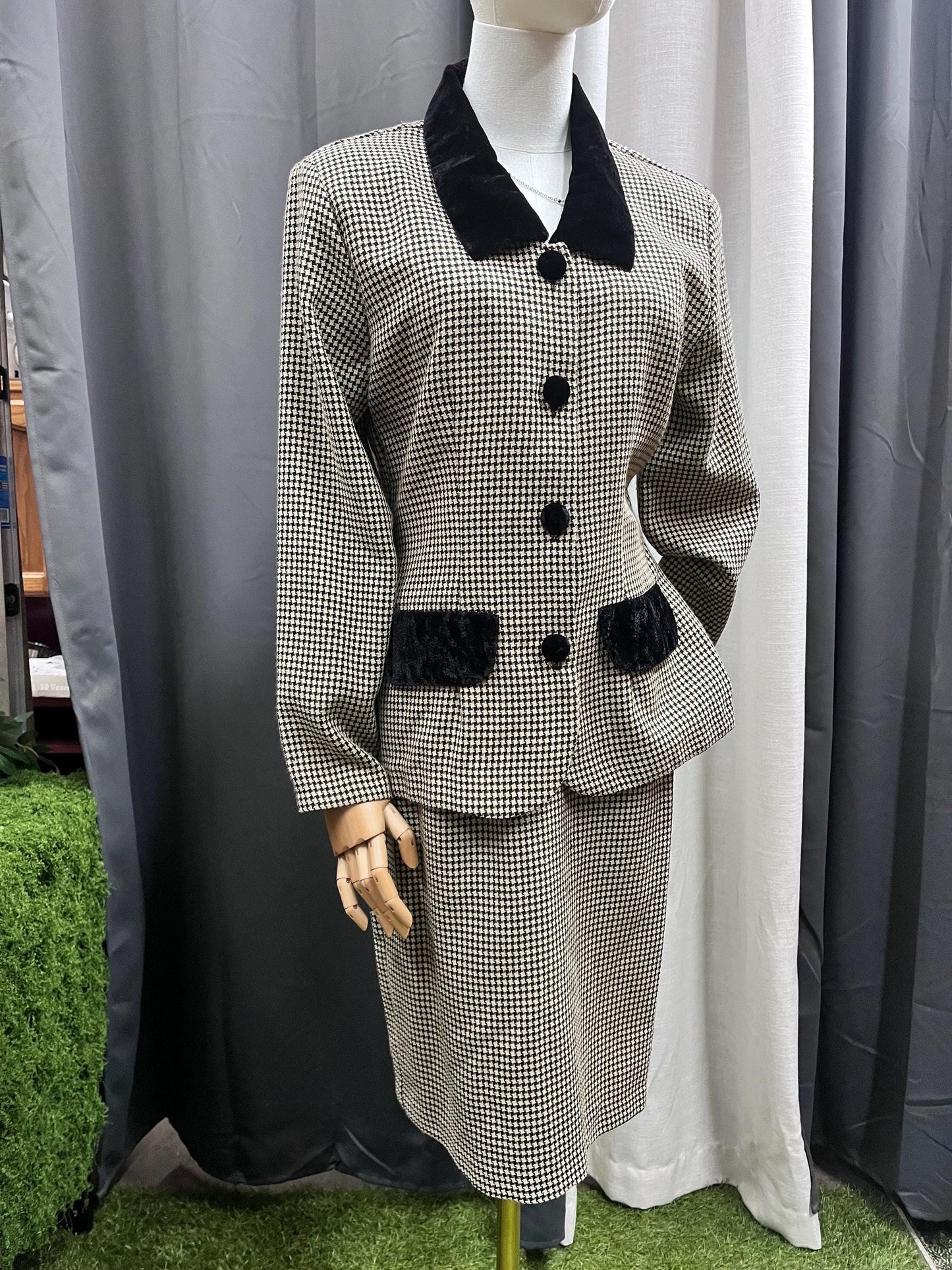 Vintage 80s Houndstooth Power Set by Dawn Joy Fashions (Size 10)