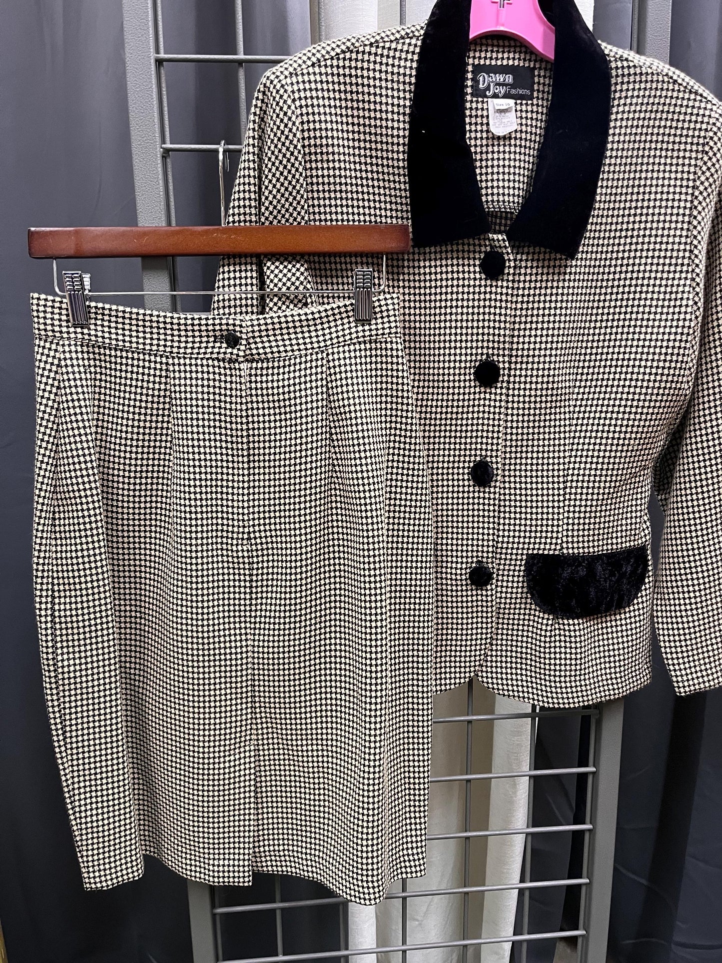 Vintage 80s Houndstooth Power Set by Dawn Joy Fashions (Size 10)